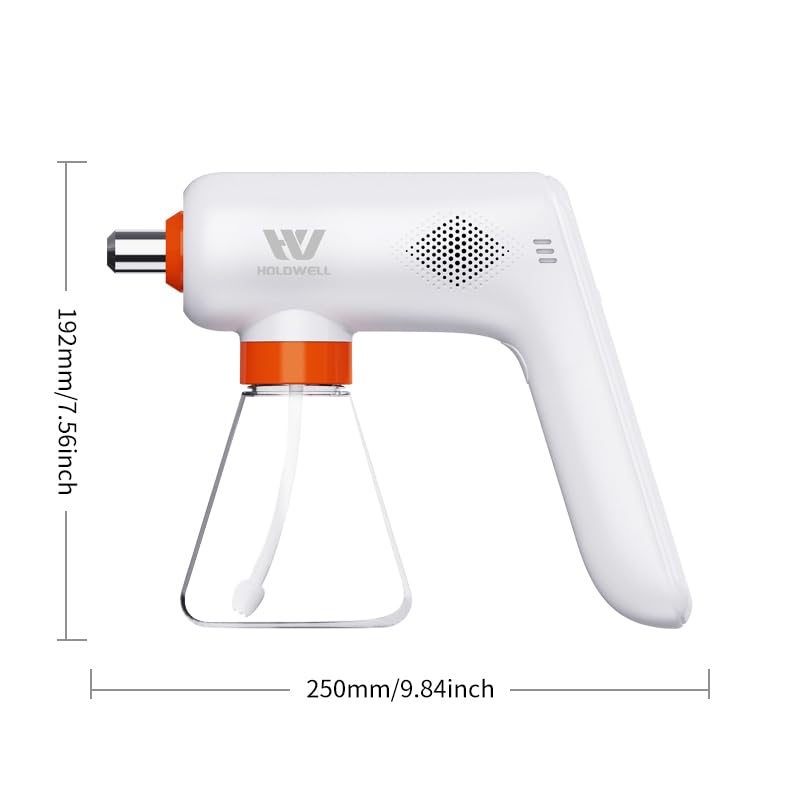 Cordless Electric Disinfection Fogger, Detachable Stainless Steel Nozzle, 3-Gear Adj 14.2oz Sanitizer Atomizer, Blue Light Nano Spray Gun for Place Cleaning/High-Touch Item Contactless Sanitization