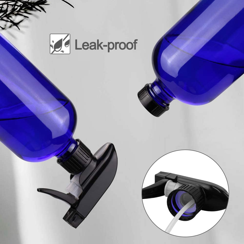 Glass Spray Bottles, 16oz Blue Glass Spray Bottles with Labels & Adjustable Nozzle, Reusable Containers for Cleaning, BBQ, Food, Plants, Alcohol, Essential Oils(3 Pack)