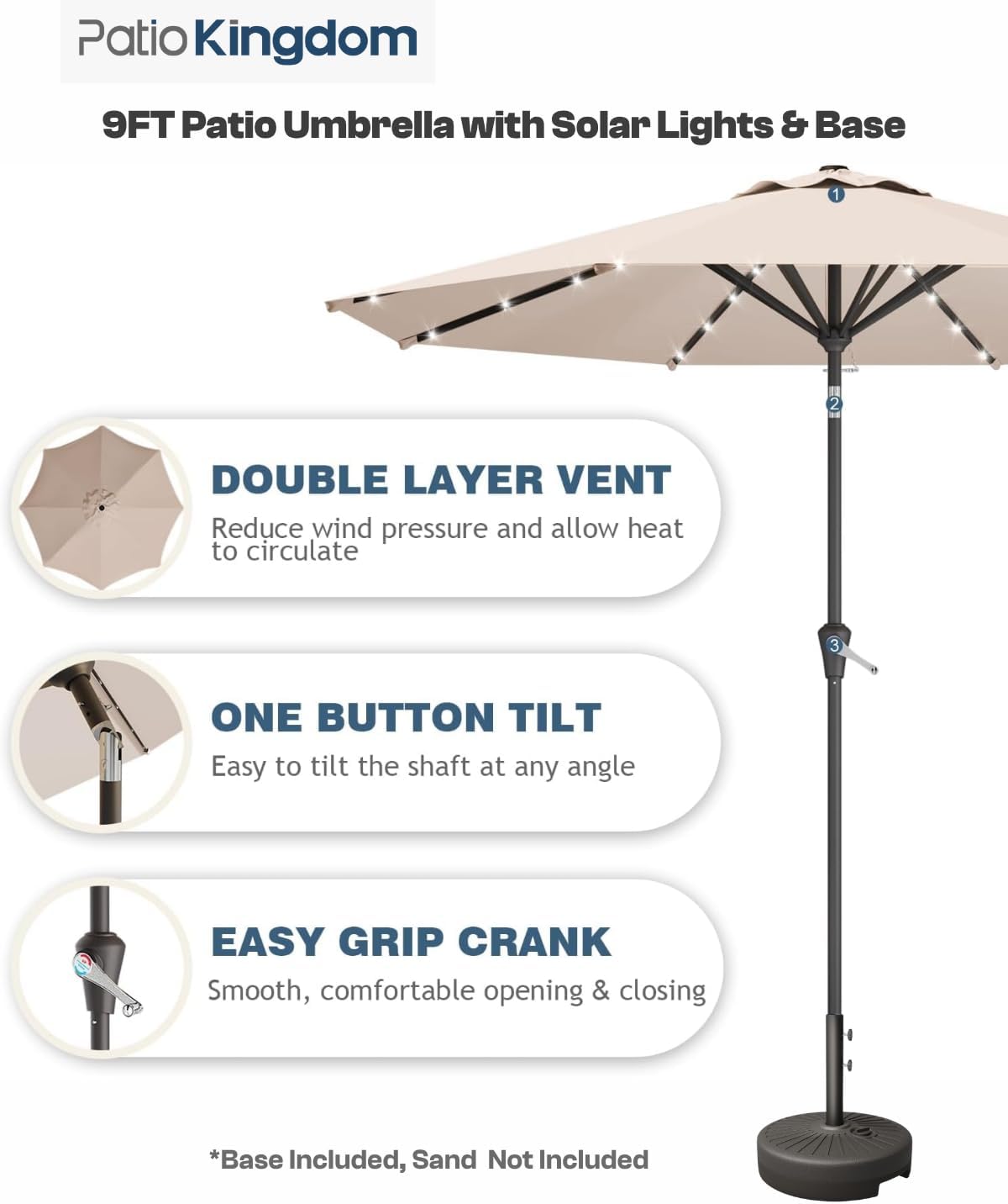 3-Piece Outdoor Bar Set with Beige 9FT Cantilever Umbrella, HDPE Tall Balcony Adirondack Chairs and Table, All-Weather Outdoor Bar Stools for Patio (Brown)