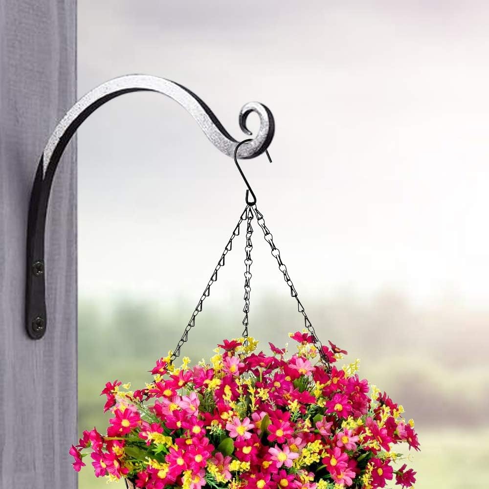 Gtongoko 2 Pack 8 Inch Plant Hangers Outdoor Metal, Plant Hooks for Wall Indoor, Outdoor Hooks for Hanging Bird Feeders, Plant Bracket, Lanterns, Wind Chinme, Black