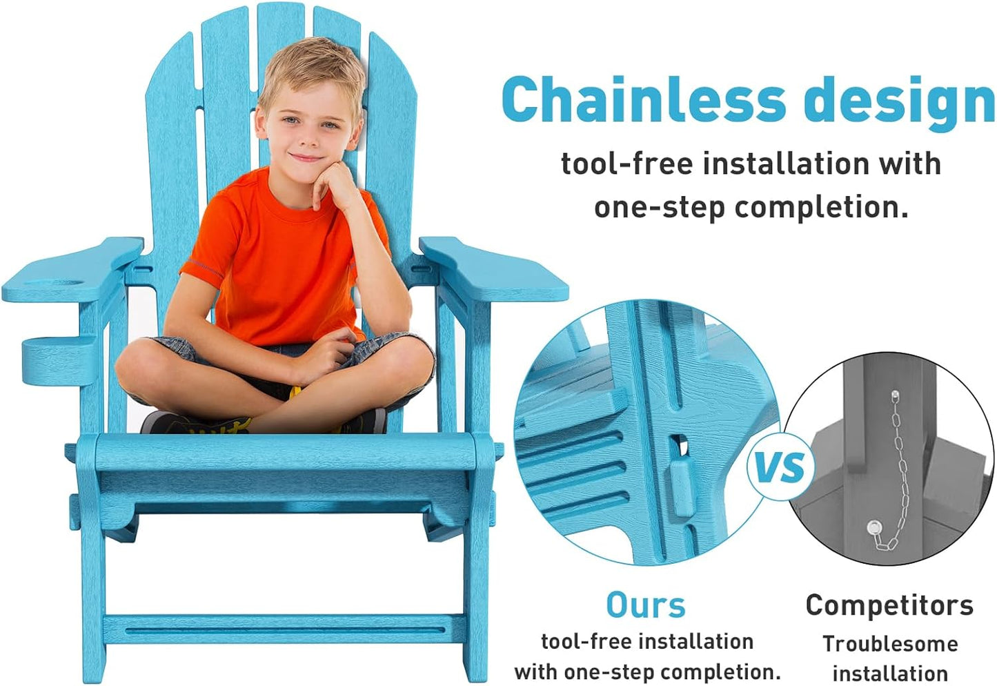 Adirondack Chair, Tool-Free Assembly All-Weather Adirondack Chairs, HDPE Fire Pit Chairs with Cup Holder, Outdoor Chair for Patio Garden(Lake Blue)