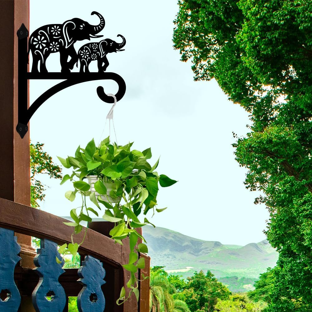 peacoblue Iron Plant Hangers Holder for Outdoor Indoor Hanging Plants Flower Fern Pots Lantern Bird Feeder Wind Chimes, 12βx14β Weather Resistant Metal Wall Hooks for Porch Garden Farmhouse(Elephant)