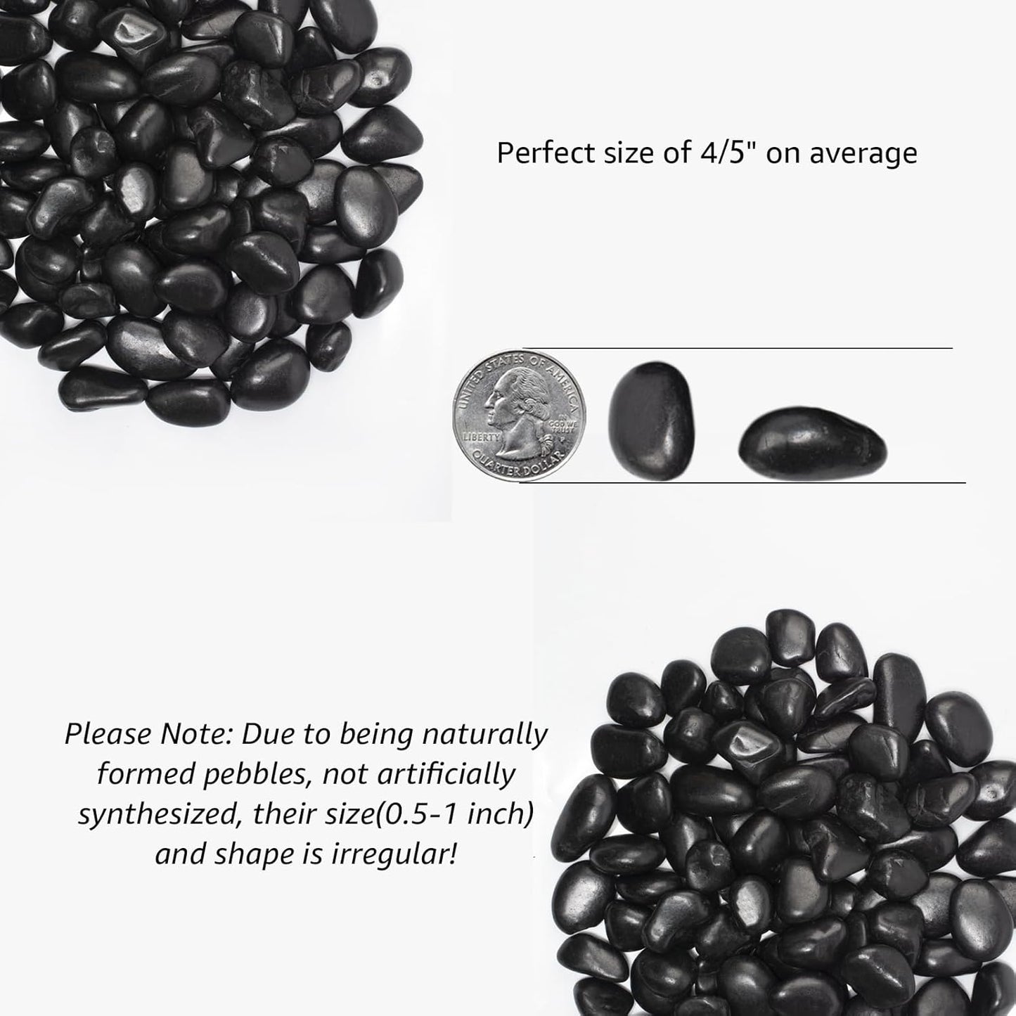 20 lbs Black River Rocks - Large Polished Black Pebbles for Plants & Garden Decorative Stones,0.5-1" Polished Pebbles for Landscaping, Fish Tanks, Flower Pots, Water Fountains