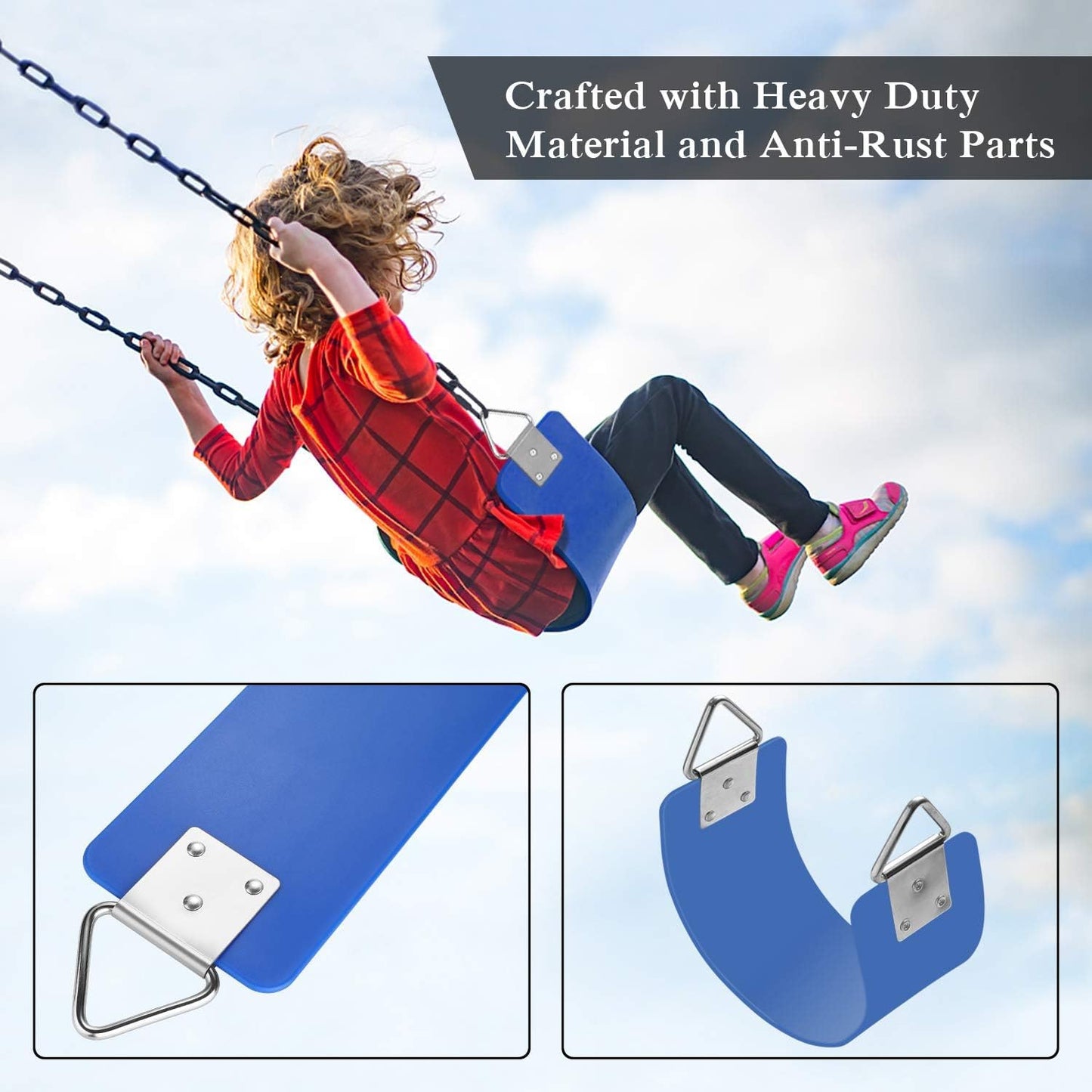 AGPTEK Swing Seat, 30.4 x 6 x 0.27 Inch Yard Swing for Boys and Girls & Adults with Metal Triangle Ring - Blue(113KG /250LB Weight Limit)
