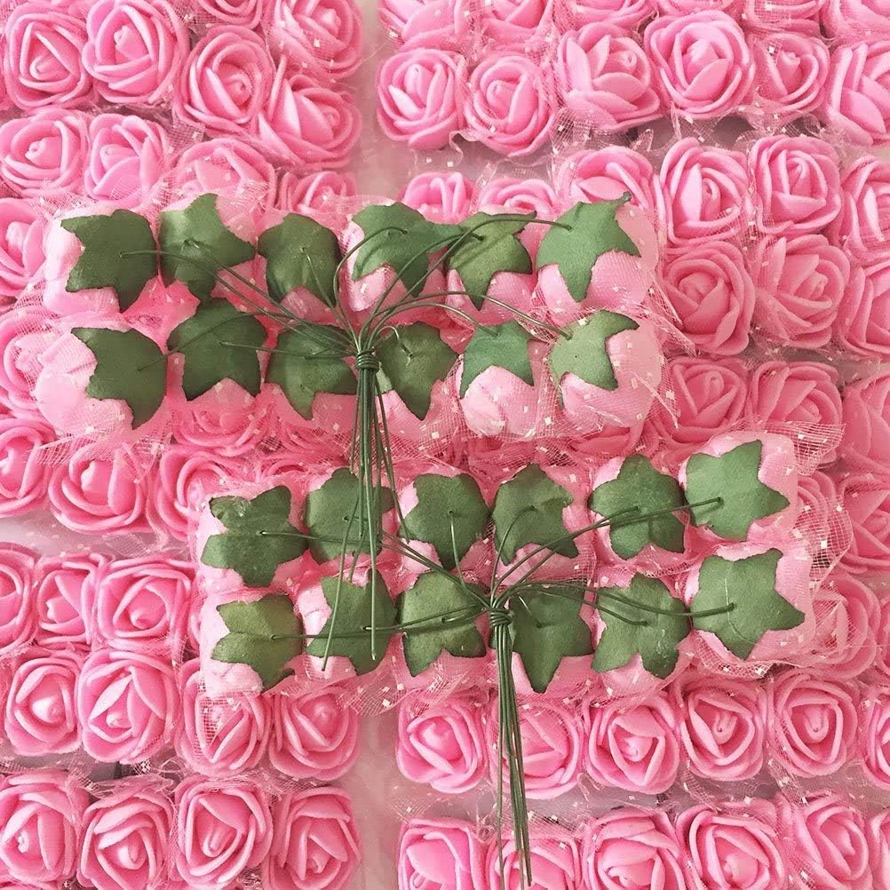Foam Rose Fake Flowers for Crafts 144 pcs 2 cm Mini Wreaths Artificial Flower Bouquet Multicolor Rose Flower Wedding Scrapbooking Decoration Rose Fake Flower(Pink)