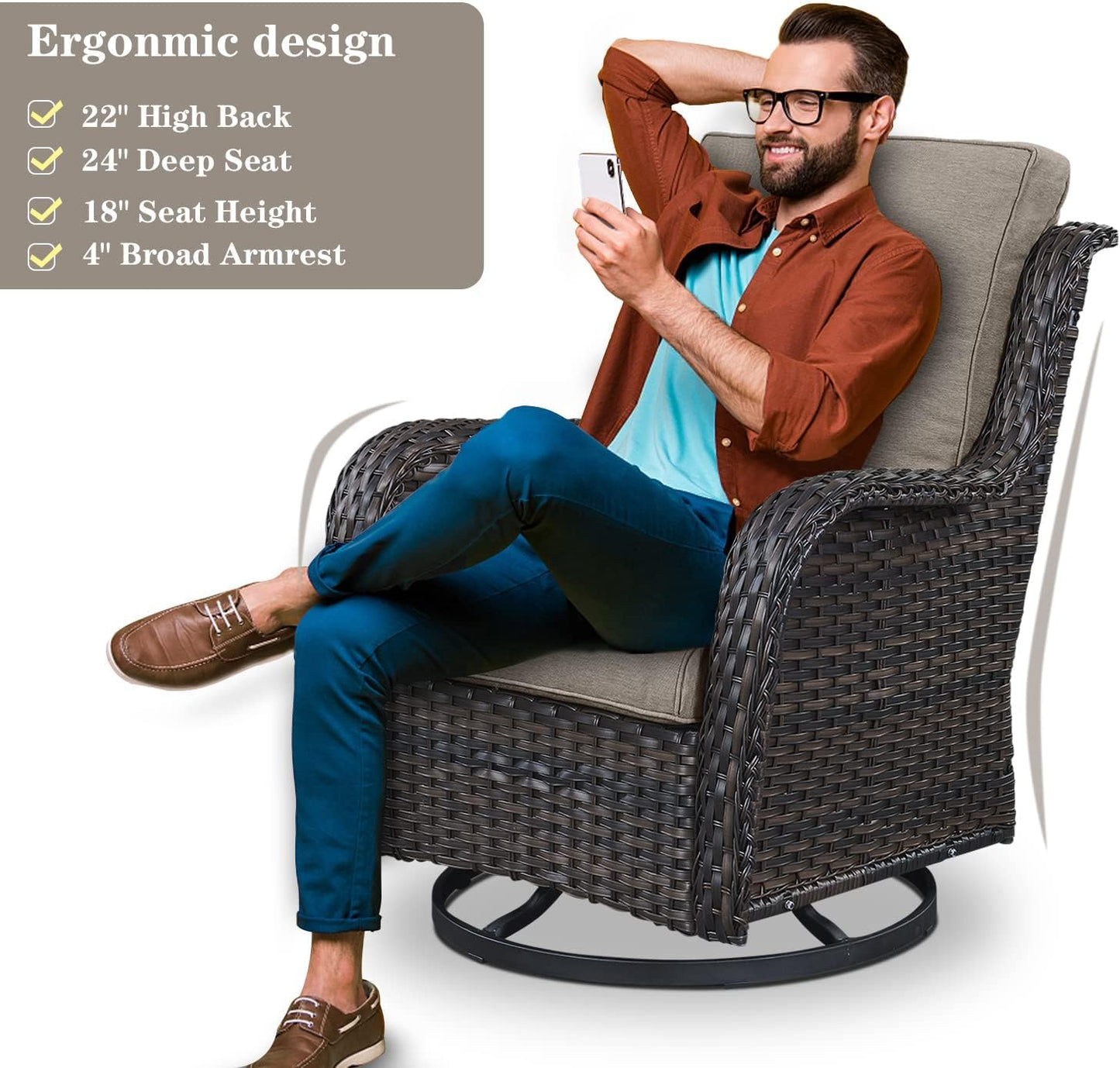 8 Piece Outdoor Patio Furniture Set - 41" CSA Propane Fire Pit Table Patio Conversation Set with Swivel Rocker Outdoor Chairs, Wicker loveseat and Ottoman for Outside Casual Gathering