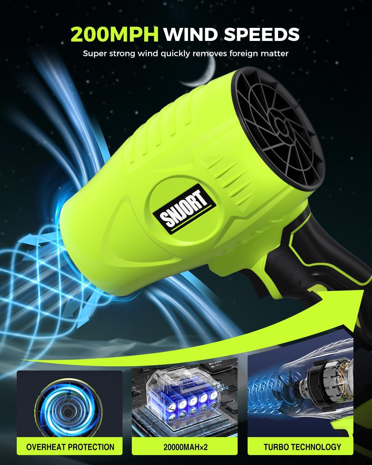 Leaf Blower Cordless with Battery and Charger, 800,000 RPM, Extended Nozzle, Lightweight Handheld Design,Blower for Patio Cleaning,car Blowing Water, Blowing Leaves and Dust(Bright Green)