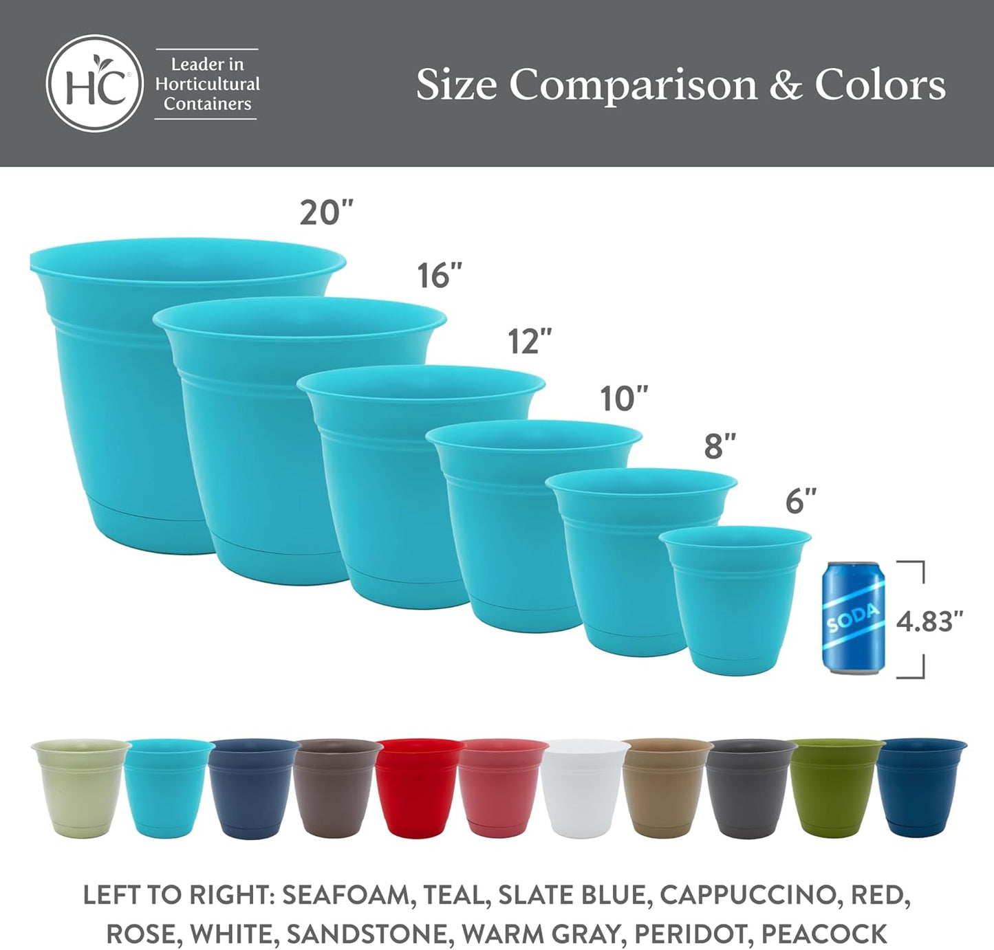 The HC Companies Eclipse Round Planter with Saucer - Outdoor & Indoor Plant Pot with Drainage Holes - Lightweight, UV-Resistant Plastic Pots for Plants, Flowers & Herbs (10" Red, Pack of 1)