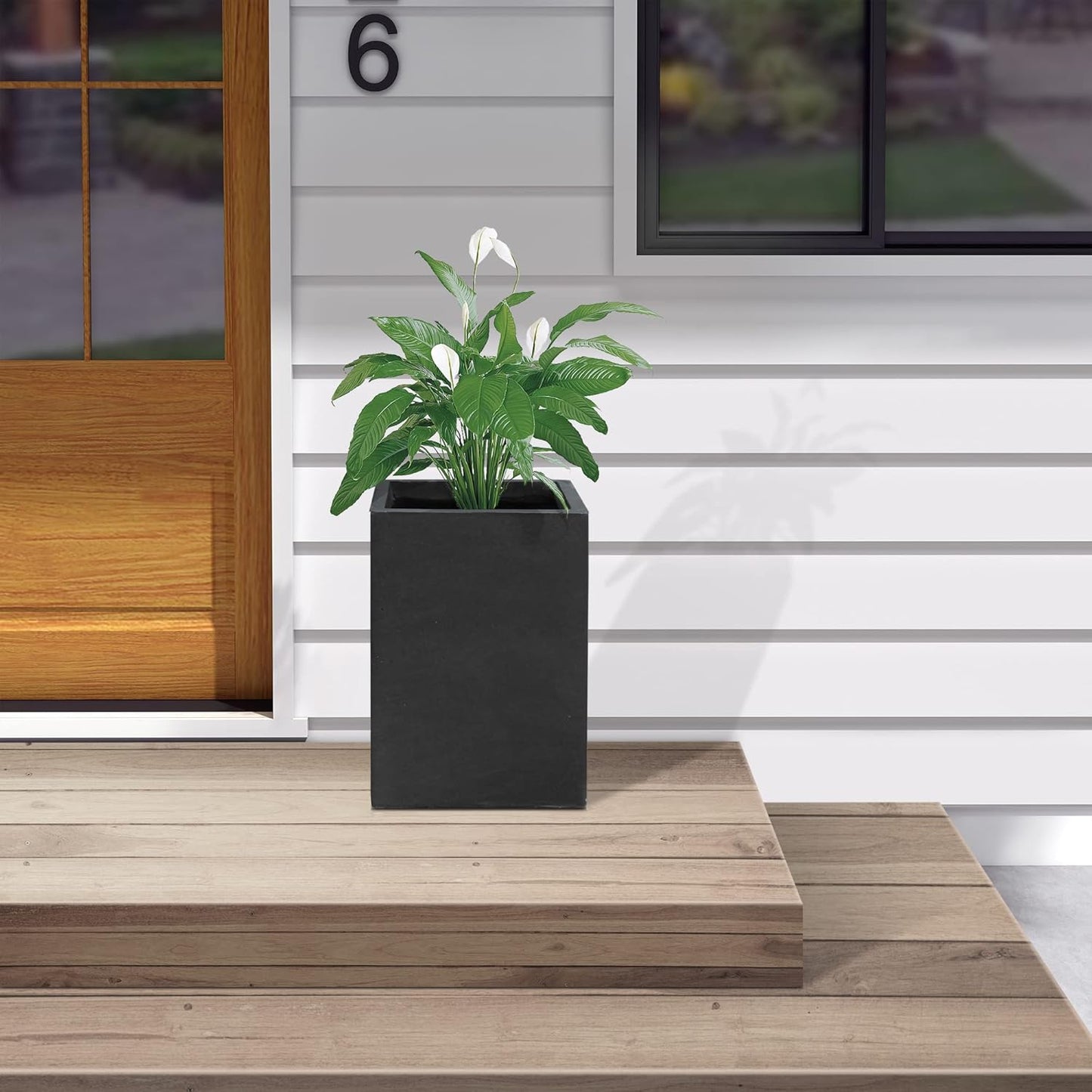 Kante 15.7" H Tall Rectangular Concrete Planters, Outdoor Indoor Lightweight Plant Pots with Drainage Hole and Rubber Plug, Modern Style for Home Garden Patio, Charcoal