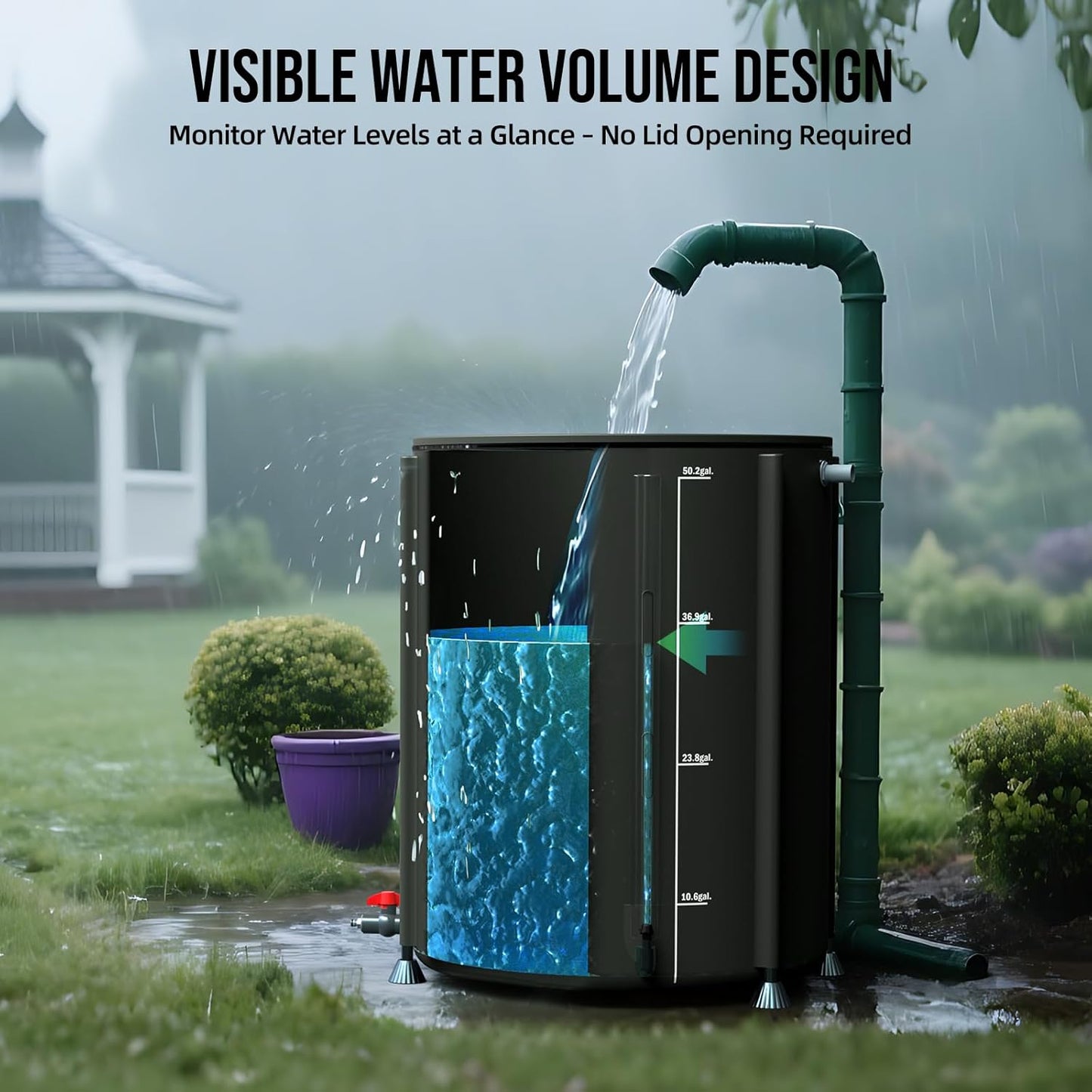 Collapsible Rain Barrel Water Collection System - 53 Gallon Portable Water Storage Tank,Foldable Rainwater Collect System Downspout, Water Catcher Container with Filter, Spigots&Overflow Kit,Black