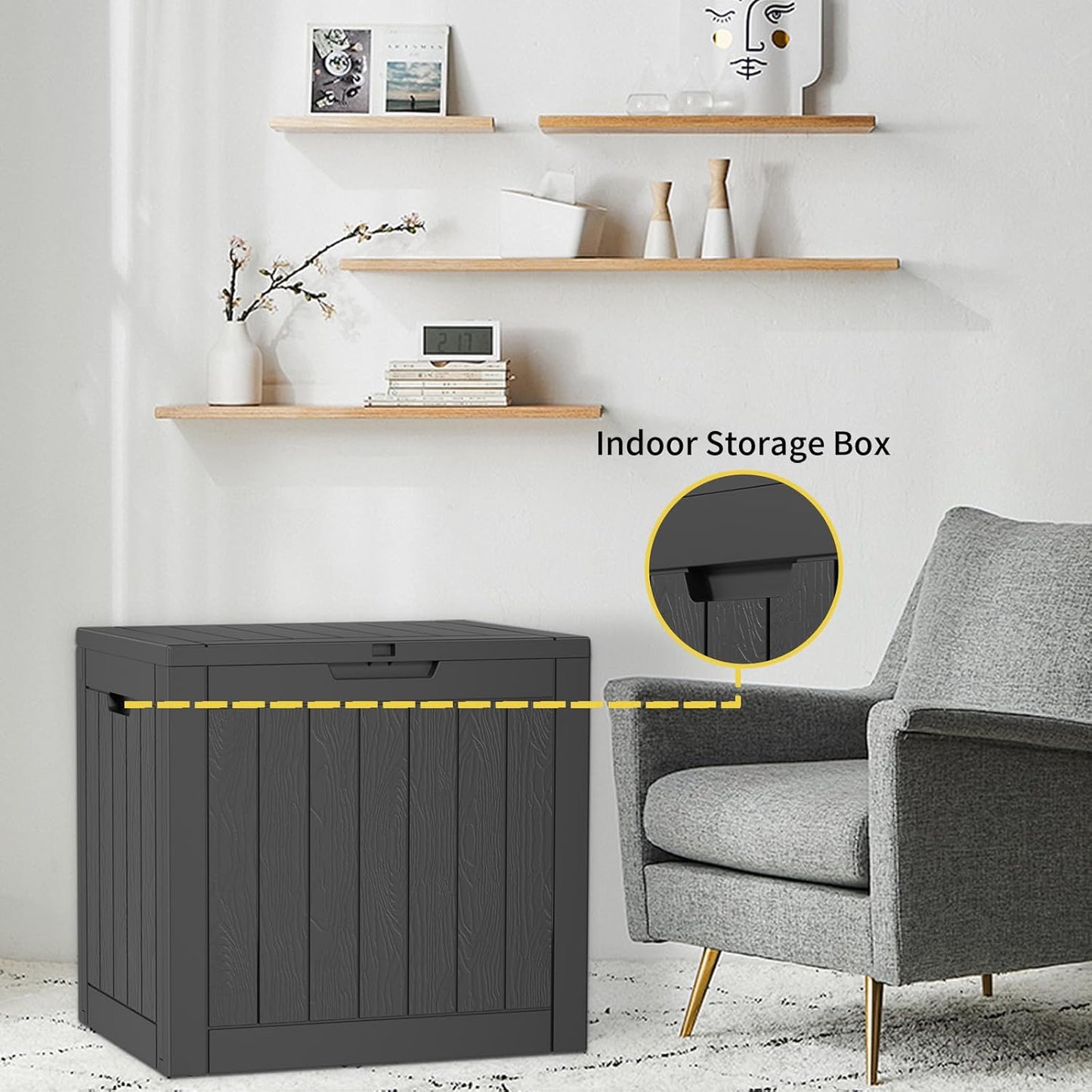 37 Gallon Outdoor Deck Box,Storage Lockable Waterproof Patio Furniture,Garden Tools,Cushions,Pool Accessories Outside Storage Resin Box(Black)