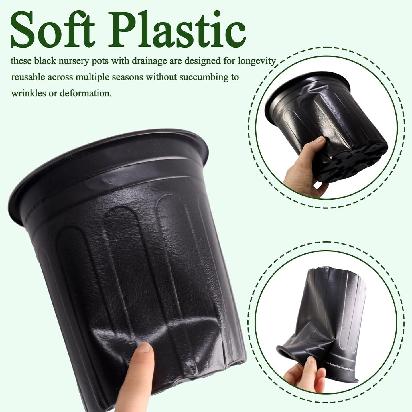 25 Pack 3 Gallon Flexible Plant Nursery Pots Plastic Seedling Starting Pots with Drainage Holes Soft Flower Pots Plant Container with Plant Labels, Black