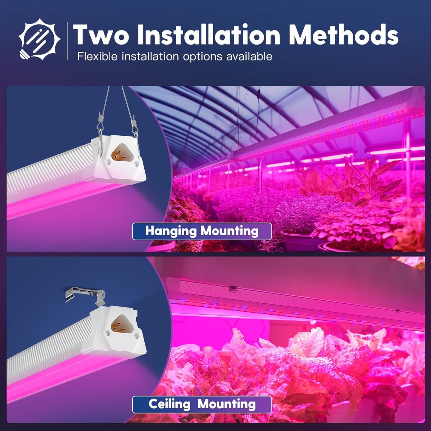 FREELICHT 2 Pack 4FT LED Grow Light, 40W (250W Equivalent), Red Blue (660nm+460nm) Full Spectrum Grow Light for Indoor Plants, Linkable Plug in Plant Growing Lamps for Hydroponic Seeding Veg Flower