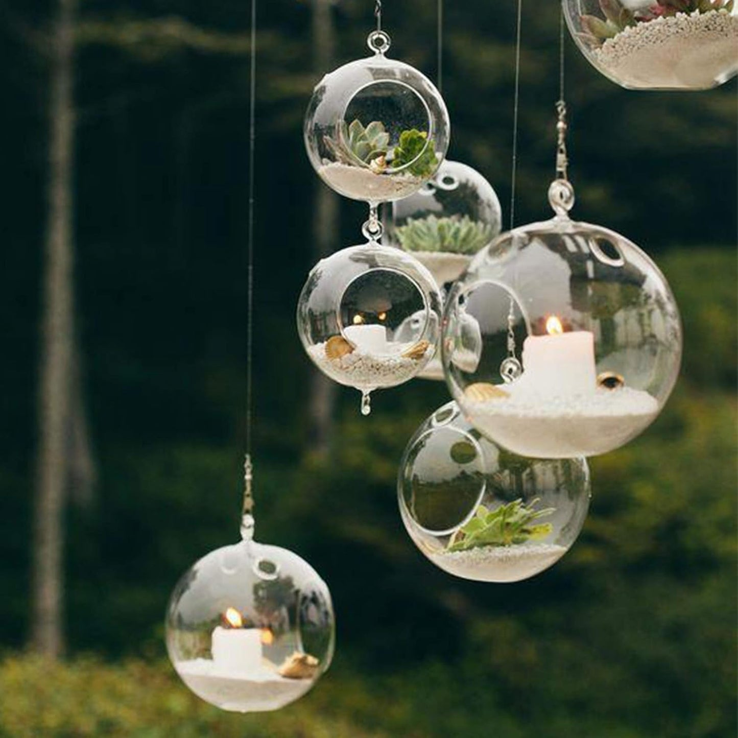 WGV Hanging Terrarium Globe, Width 4", Height 4.75", DIY Air Succulent Planter, Clear Glass Vase Orb with Flat Bottom, Candle Holder for Windowsill Outdoor Garden Decor, 6 Pieces Bulk