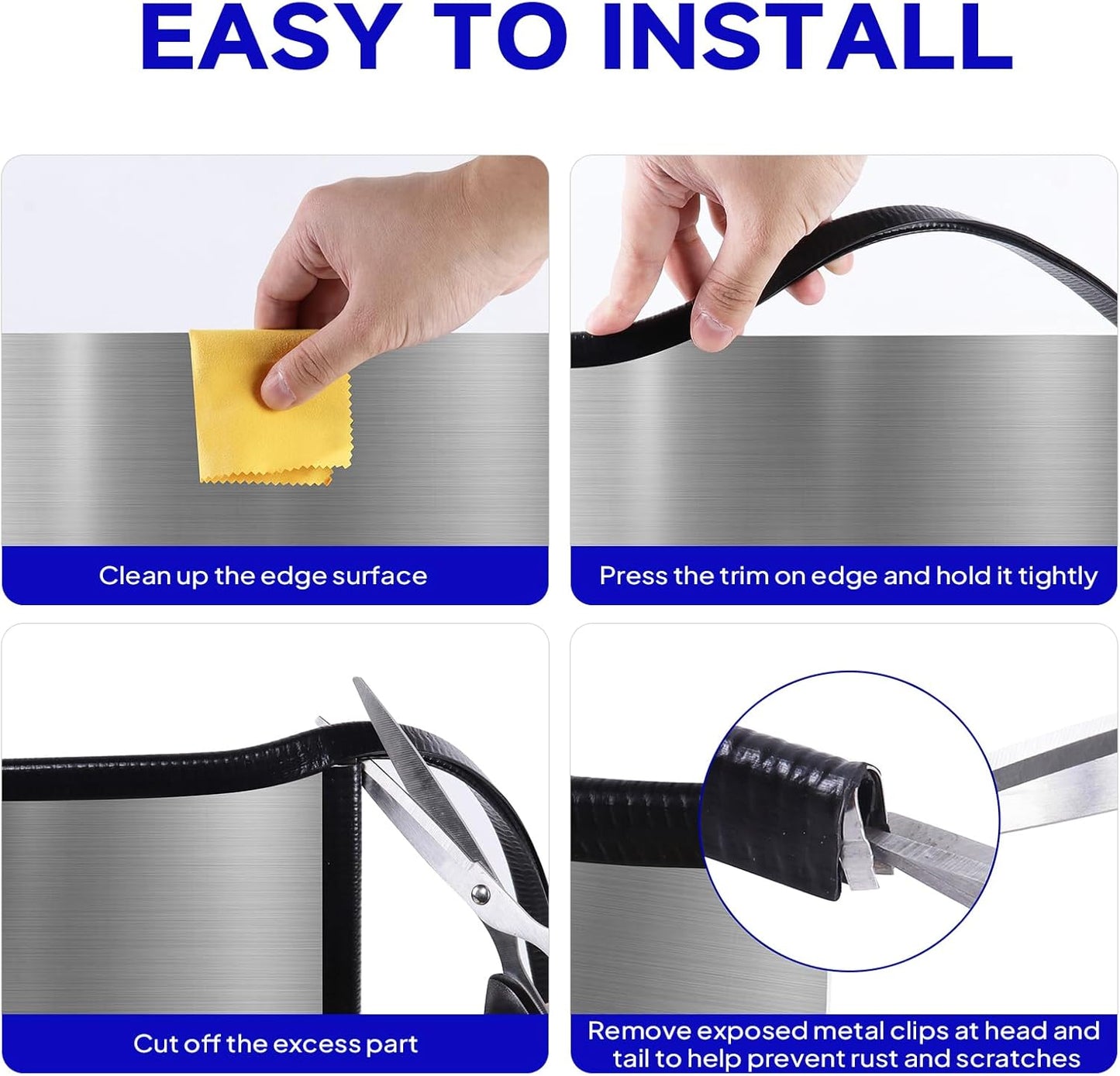 Rubber Edge Trim, U Channel Edge Trim with Metal Clips Edge Guard Protector, PVC Rubber Seal Strip for Sheet Metal, Car Doors, Hatches, Table Corners, Fit 3/64" to 1/4"(1.2mm-6.4mm), 6.5Ft, White