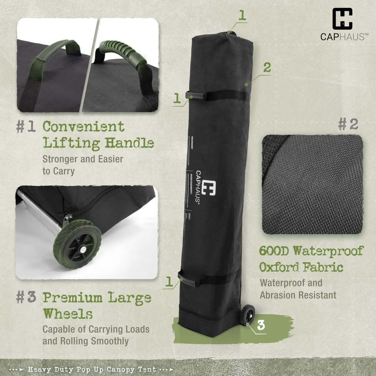 CAPHAUS 12ft x 12ft Patented One-Push Pop Up Outdoor Canopy Tent, Heavy-Duty Commercial Grade w/Central Lock, Portable and Instant Folding Shelter with Wheeled Carry Bag and Weight Bag, Blue