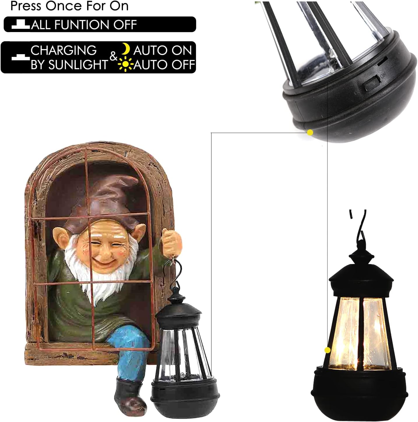 Whimsical Fairy Garden Gnomes with Solar Lights-10 Elf Out The Door Tree Hugger Garden Statues-Outdoor&Yard Decor-Tree Face Sculpture,Ideal for Patio,Wall,Yard