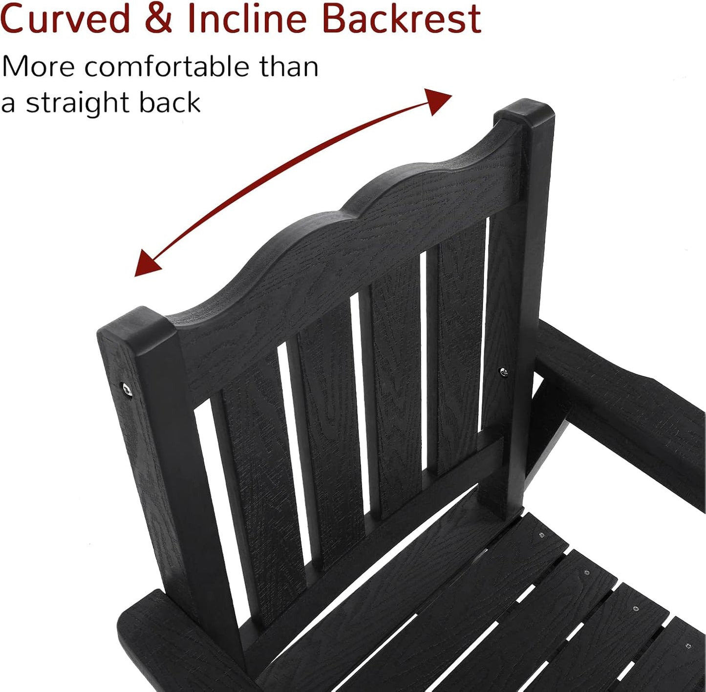 Stoog All-Weather Patio Chairs Set of 2, Outdoor Dining Chairs with Curved Backrest, 400 lbs Support Garden Chair, Black