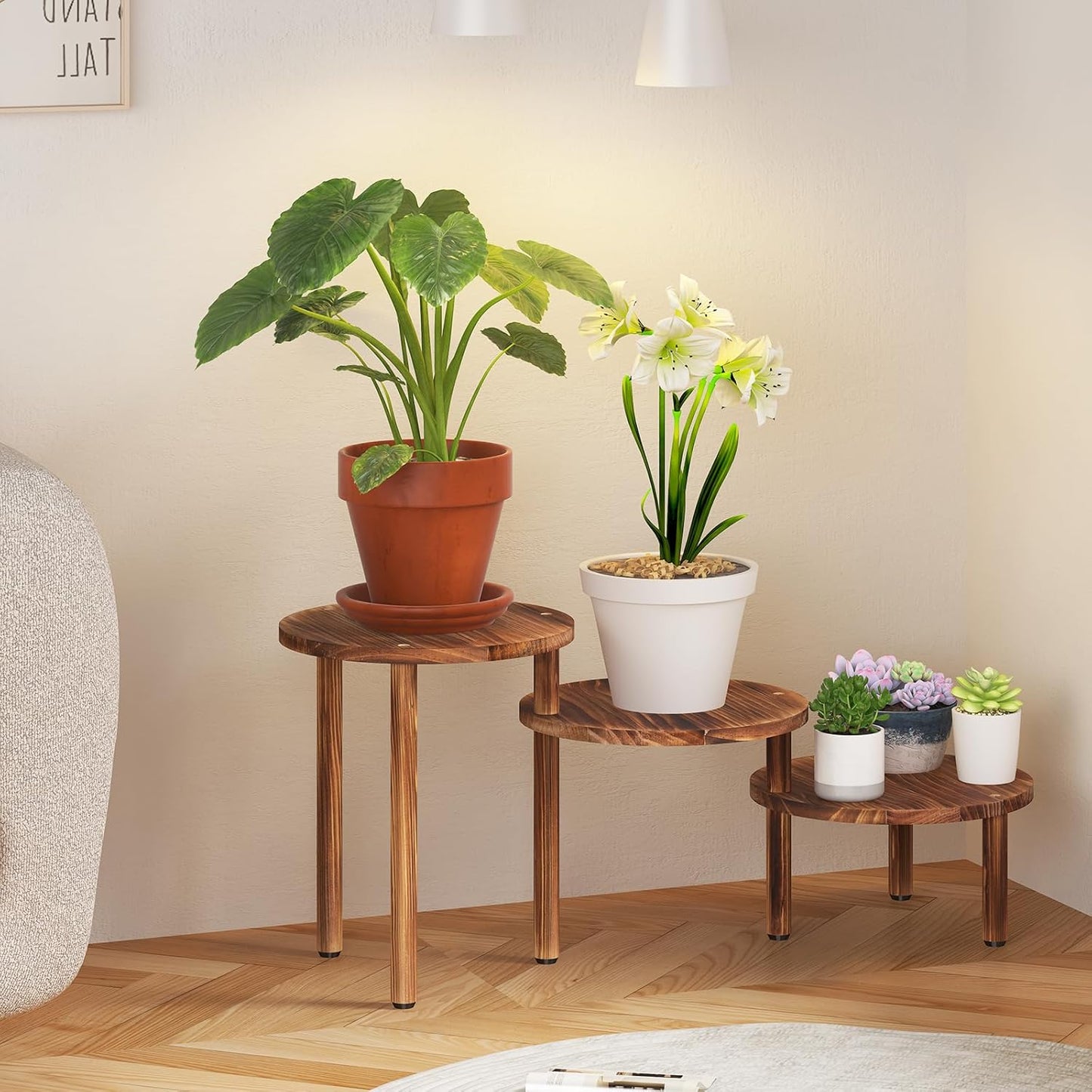 3 Tiers Plant Stand Indoor,Wood Plant Stands for Indoor Plants Multiple,Corner 3 Steps Ladder Plant Shelf High Low Flower Stand Planter Display Rack for Patio Balcony Living Room