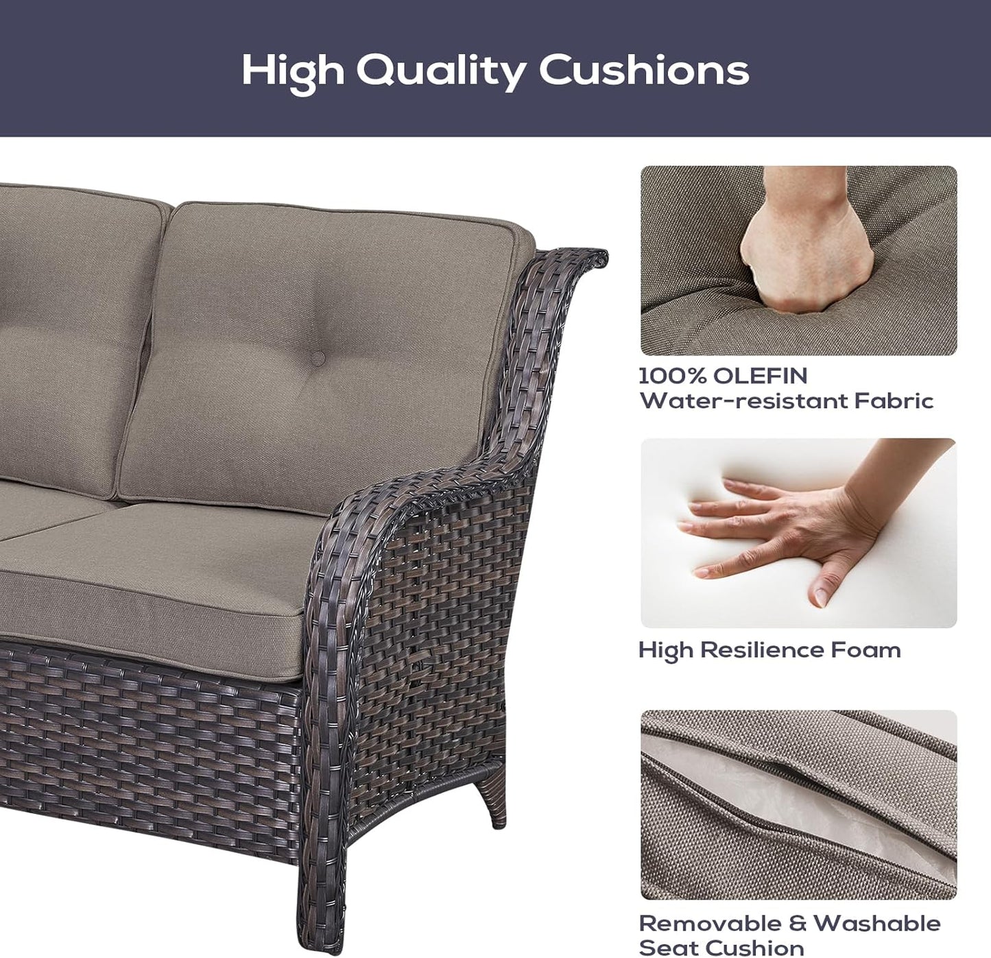 Outdoor Furniture Sectional Sofa L Shaped Couch - Patio Wicker Set with 2 Swivel Glider Chairs, 5 Piece Rattan Patio Conversation Sets with Gray Cushion for Deck Backyard Sunroom