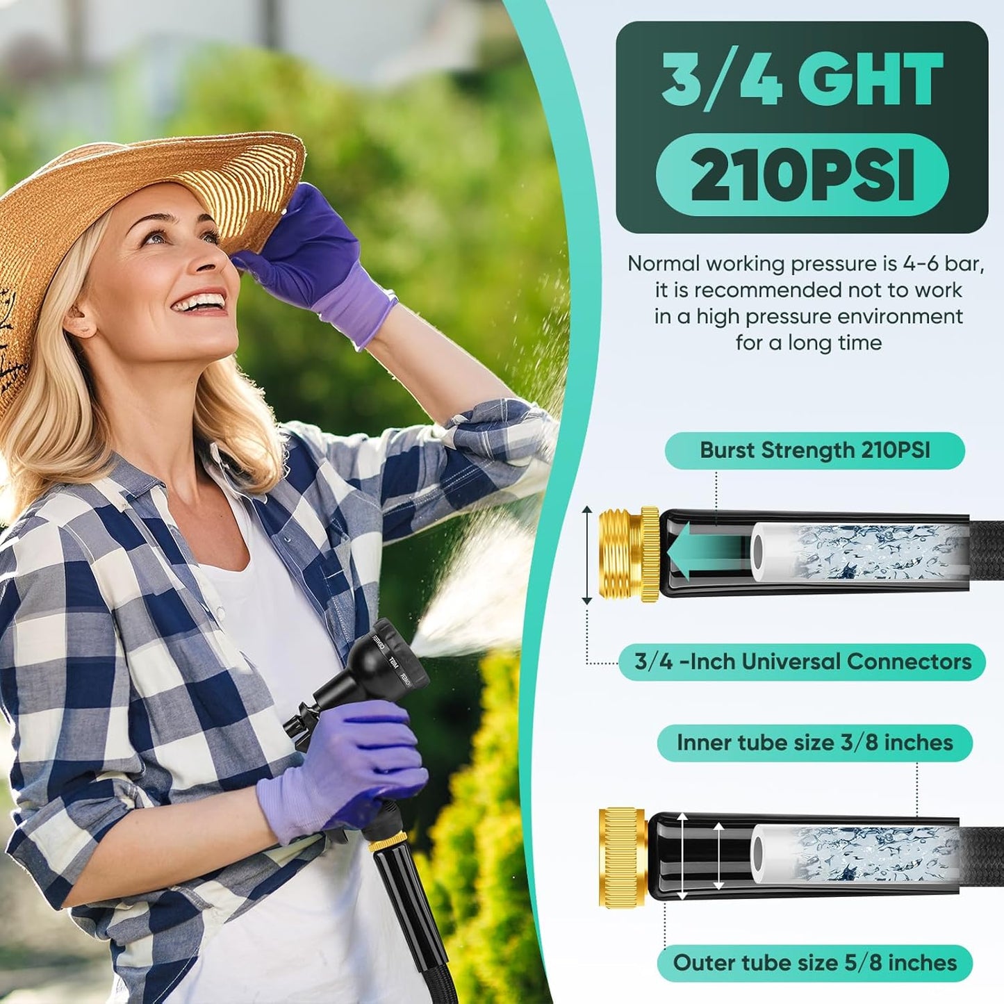 Garden Hose 100FT, Non-Expanding, Lightweight Hose With 8 Function Nozzle, Leak-Proof, No-Knot, Easy to Carry, Wear-Resistant, Sturdy, Flexible, 3/4GHT, Water Hose for Yard, Garden, Outdoor