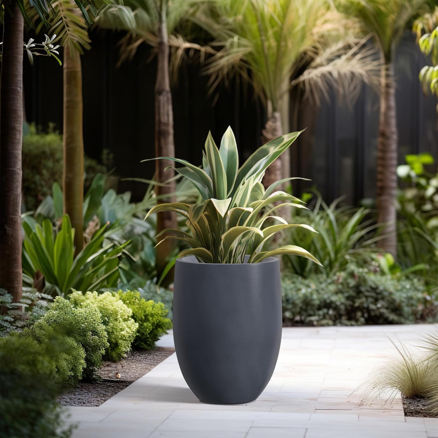 Kante 21.7" H Dark Gray Concrete Tall Planter, Large Outdoor Indoor Decorative Pot with Drainage Hole and Rubber Plug, Modern Round Style for Home and Garden