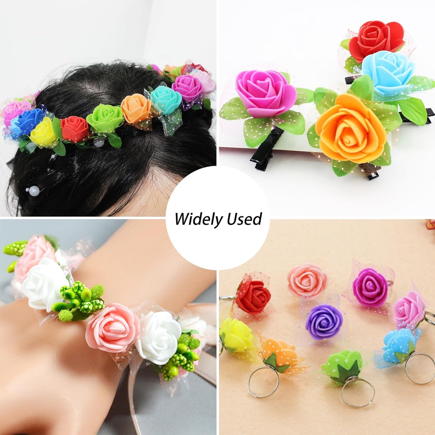 500 Pcs 0.6 Inch Mini Artificial Flowers Head Bulk 5 in 1 Set Faux Foam Fake Small Rose Tiny Baby Flores Bouquet Wreath Gift Hair Clip Home Decoration DIY Craft (Light Pink)