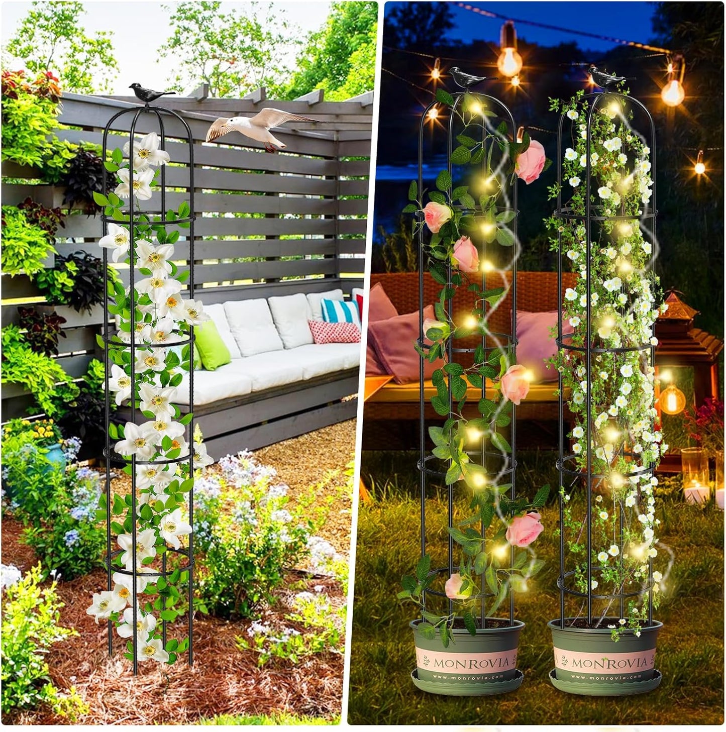 Tower Obelisk Garden Trellis for Climbing Plant,73.6inch Rustproof Metal Potted Plant Climbing Support for Indoor Outdoor Flowers Vegetable Fruits Vines Support (1pcs)