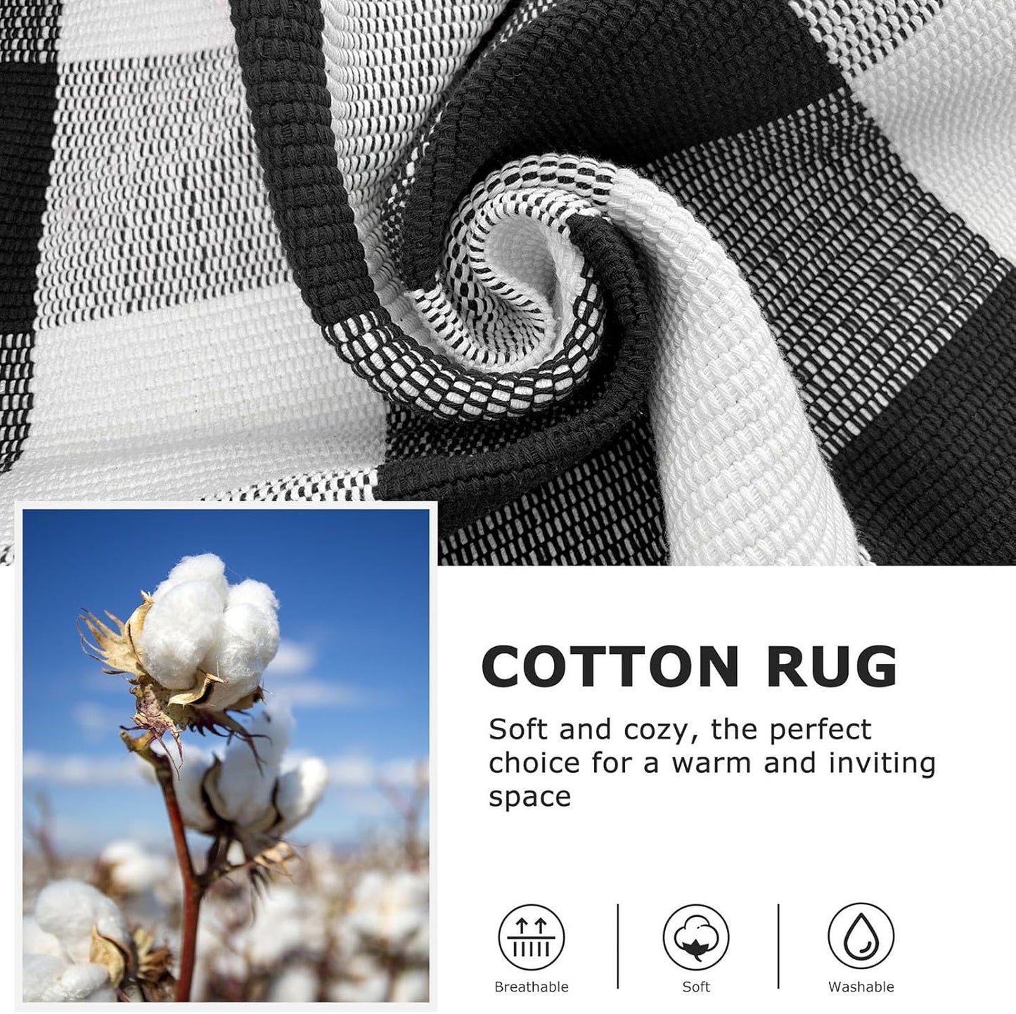 IOHOUZE Buffalo Plaid Checkered Rug 2x4.3 Ft Front Door Mats, Washable Area Rugs for Front Porch Decor, Spring Summer Welcome Mats Outdoor, Black White Rug for Farmhouse/Entryway/Home Entrance