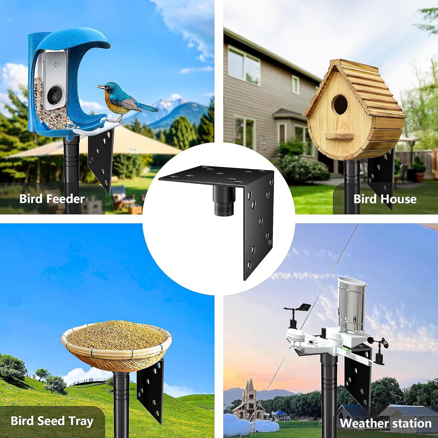Bird Feeder Pole Stand,95 Inch House Pole for Outdoors Weather Station,Heavy Duty Metal Mount Kit Adjustable Multifunctional Bird Feeder Set