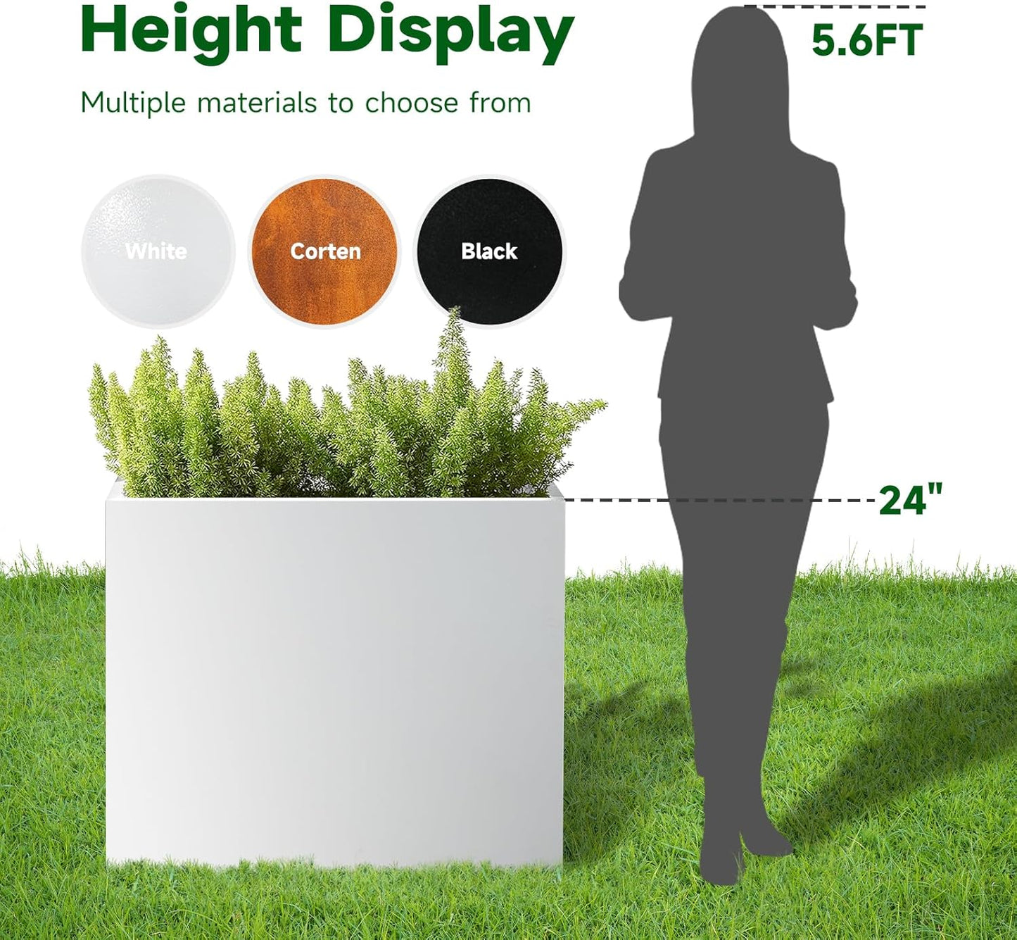 Galvanized Steel Metallic Heavy Planter for Outdoor Plants Metal Outdoor Planter Spliced Flower Box with Partitions for Outside,Indoor,Garden (White, 30 * 12 * 24)