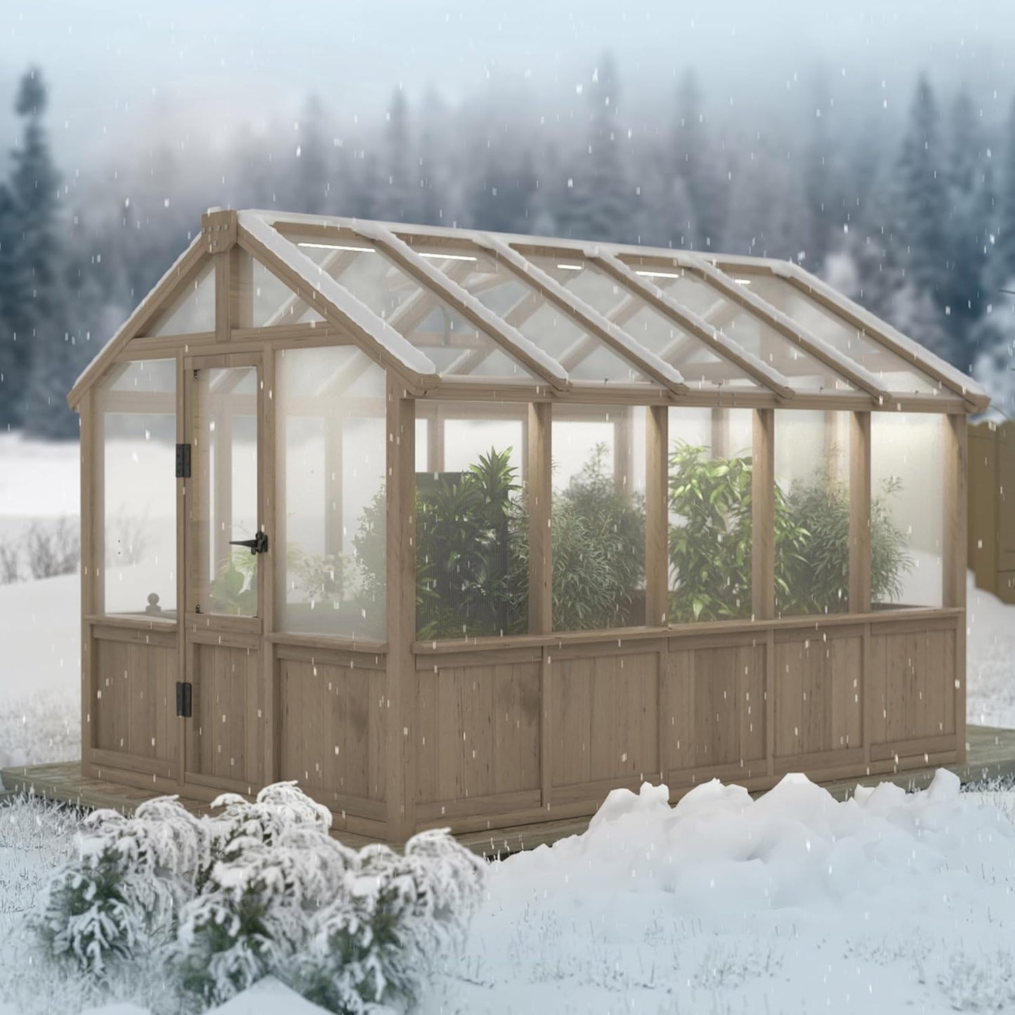 BlueWish 6x10FT Greenhouse, Greenhouses for Outside with Cedar Frame, Wood Greenhouse with Adjustable Vent, 6MM Polycarbonate Panel, Green House for Outside, Garden, Backyard