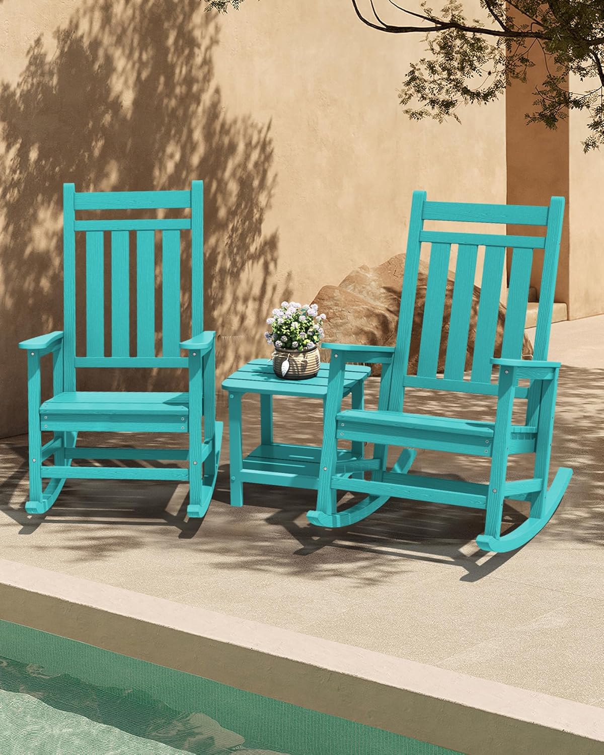 SERWALL Outdoor Rocking Chair Set of 2, HDPE Rocking Chairs for Adult, All Weather Porch Rockers for Lawn Garden, Aruba