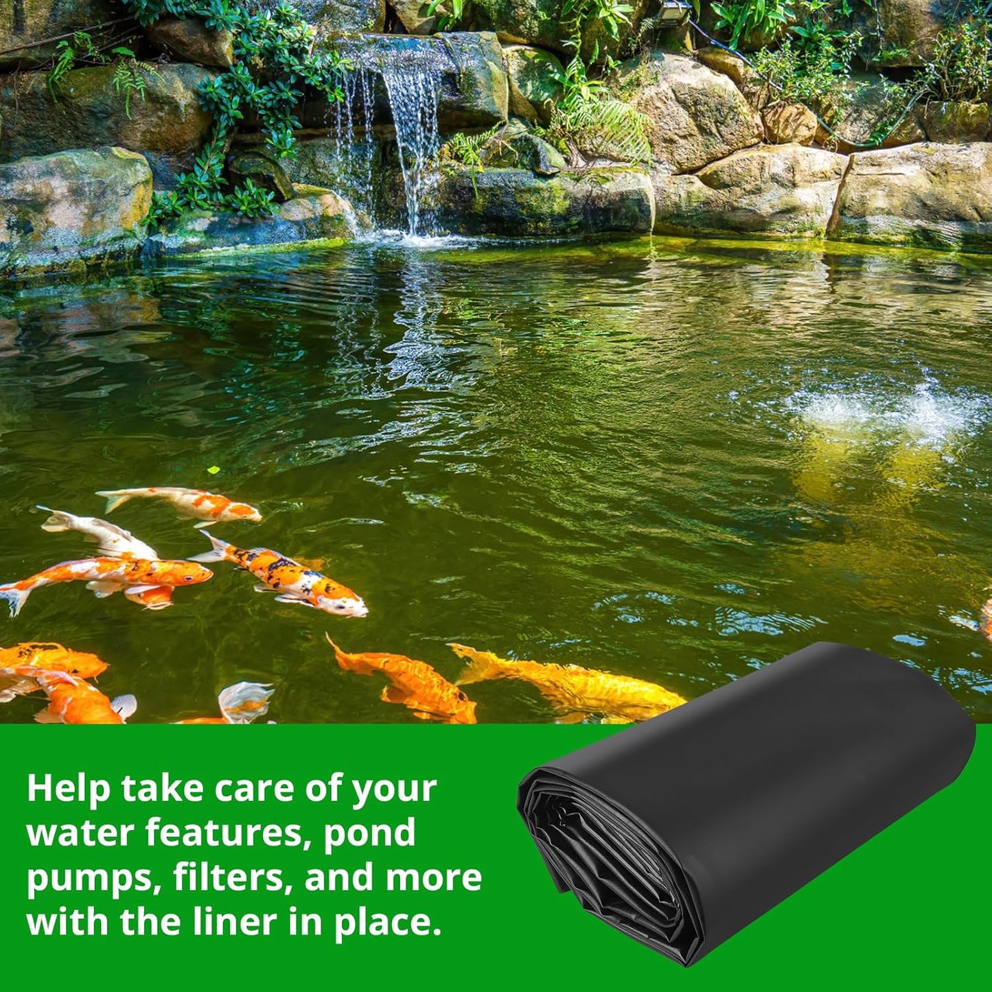 45 Mil EPDM Pond Liner 15x15ft - Fish-Safe Rubber for Outdoor Ponds, Waterfalls, Koi Fish Ponds, Landscaping - Puncture Resistant, UV Proofs, Durable, Flexible Water Barrier