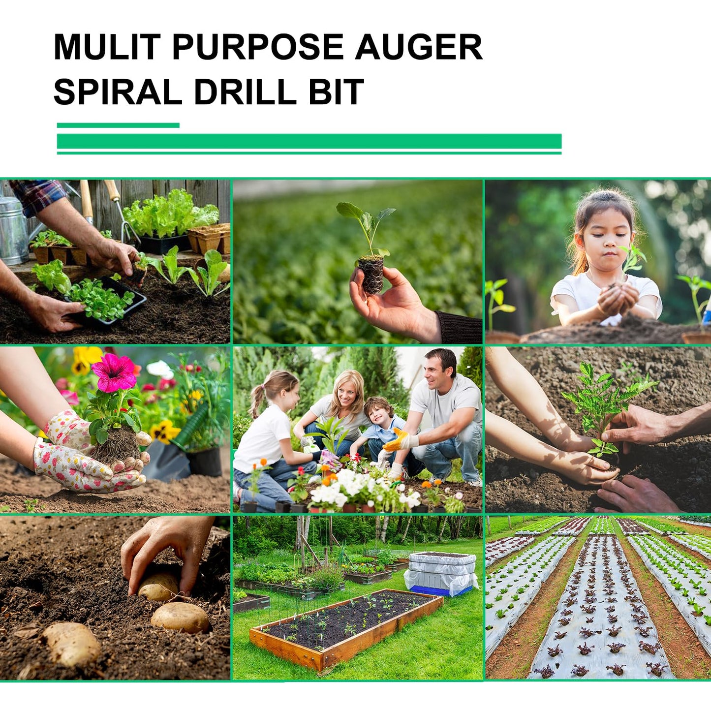 Garden Auger Drill Bit for Planting Set of 2,Soil Ground Earth Spiral Drill Bit for 3/8" Hex Drive Drill, Yard Auger for Bulbs Planting, Hole Digger Flowers,Umbrella Holes,Bedding Digging Planter