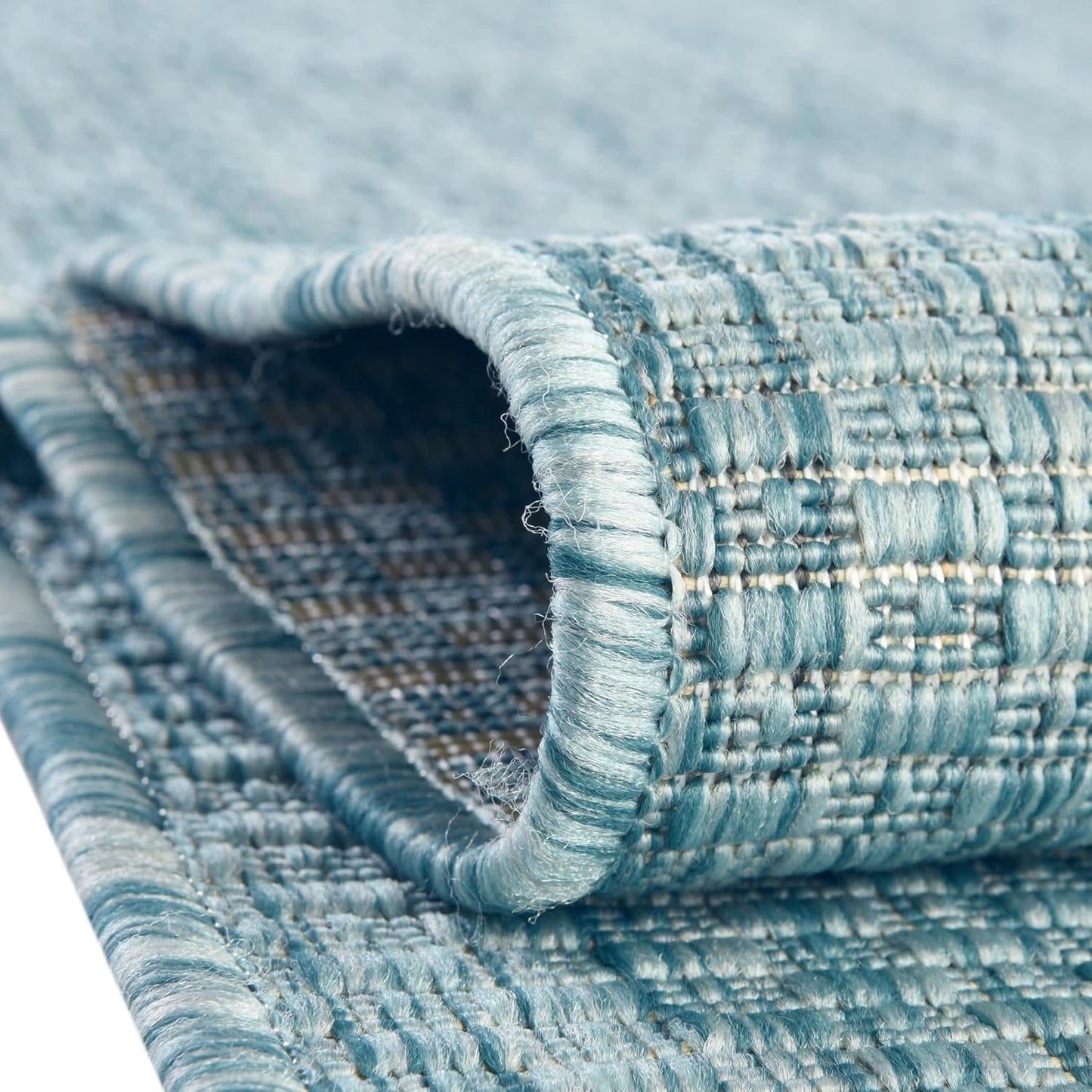 Unique Loom Collection Casual Transitional Solid Heathered Indoor/Outdoor Flatweave Area Rug (6' 1" x 9' Rectangle, Aquamarine/Ivory)