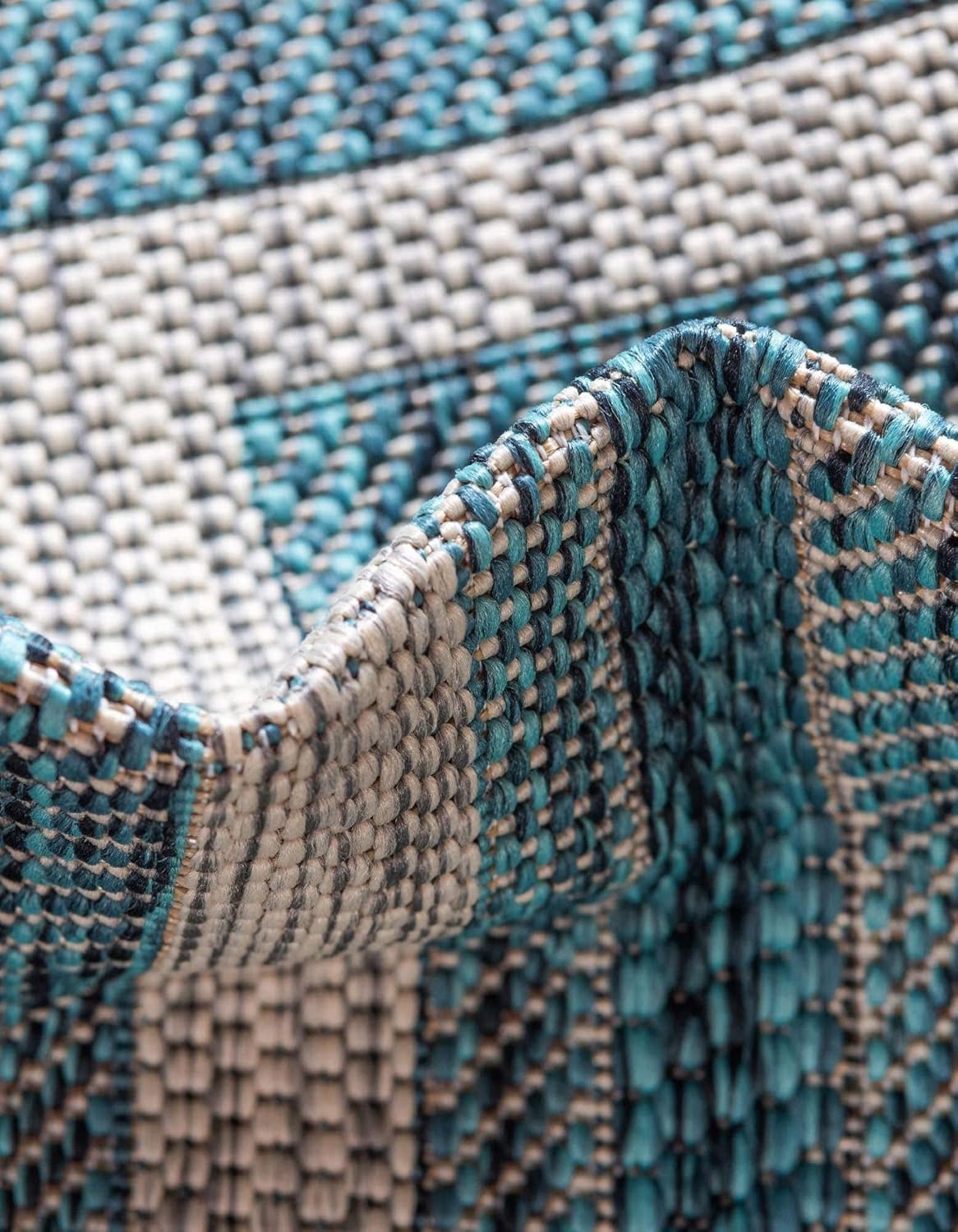 Unique Loom Outdoor Border Collection Area Rug - Soft Border (5' 1" Square, Teal/ Ivory)