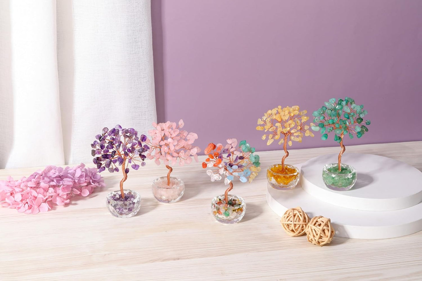 Jovivi Small Amethyst Crystals Tree, Natural Crystal Healing Stones Tree Glass Bowl Base Gemstone Money Trees Feng Shui Good Luck Home Desk Decor