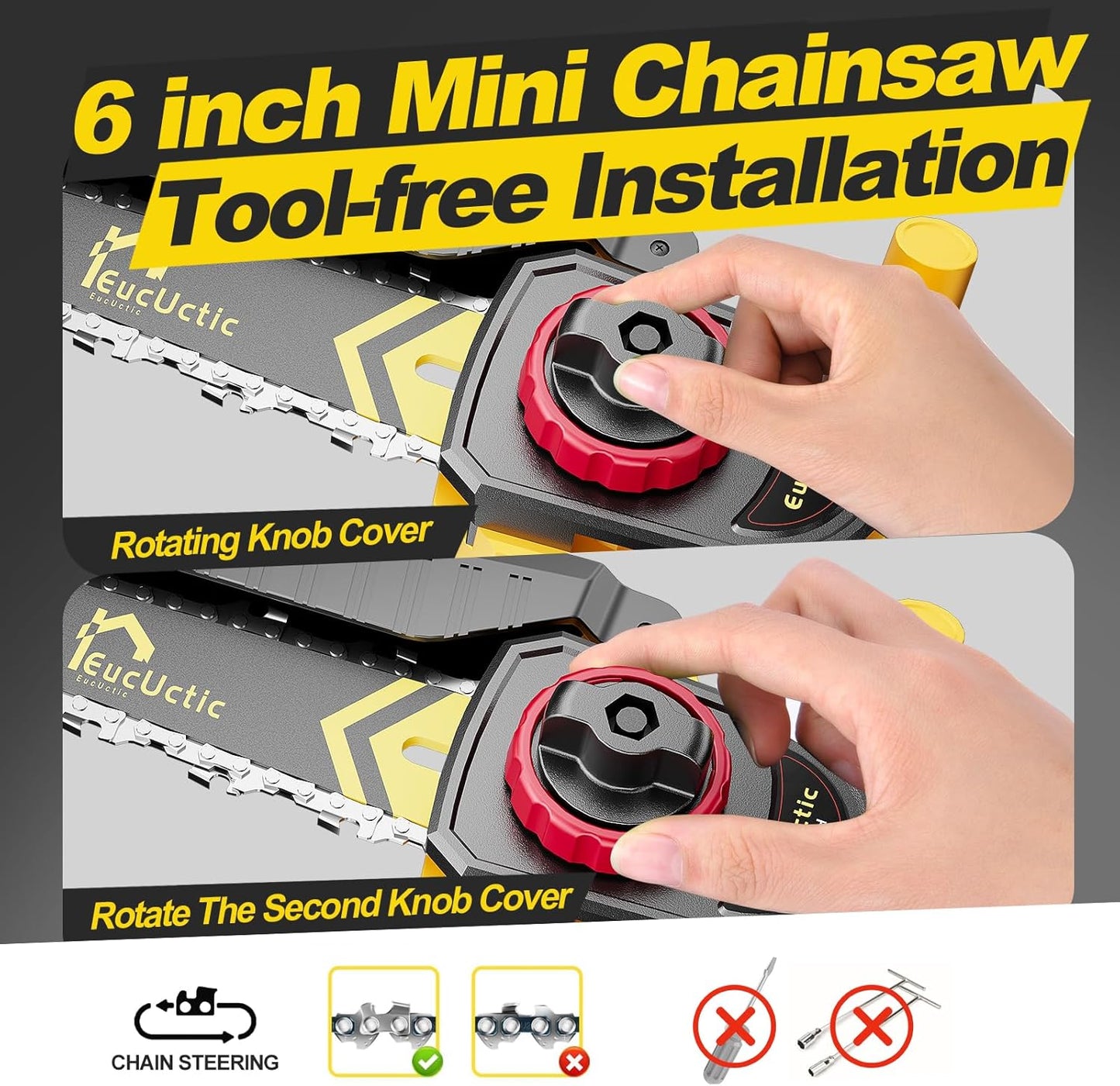 Cordless Electric Chainsaw, 6-Inch Mini Chainsaw 21V with 1 Battery, Battery-Powered Handheld Saw for Tree Trimming & Garden Maintenance