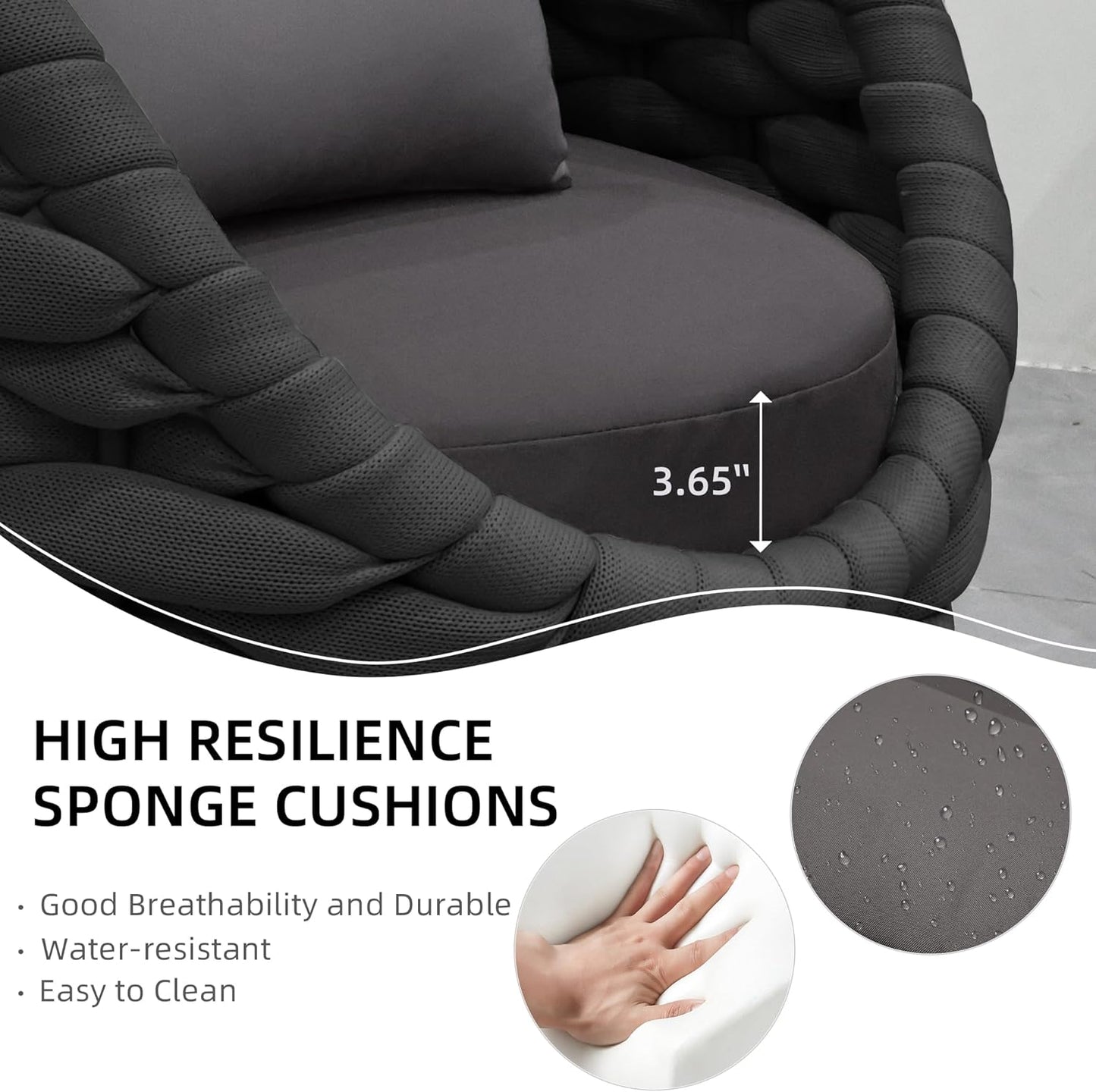 TWT 2 Pieces Patio Furniture Aluminum Armchair, All-Weather Polyester Rope Outdoor Single Sofa, Metal Chair with Cushions for Patio, Balcony, Backyard, Deck