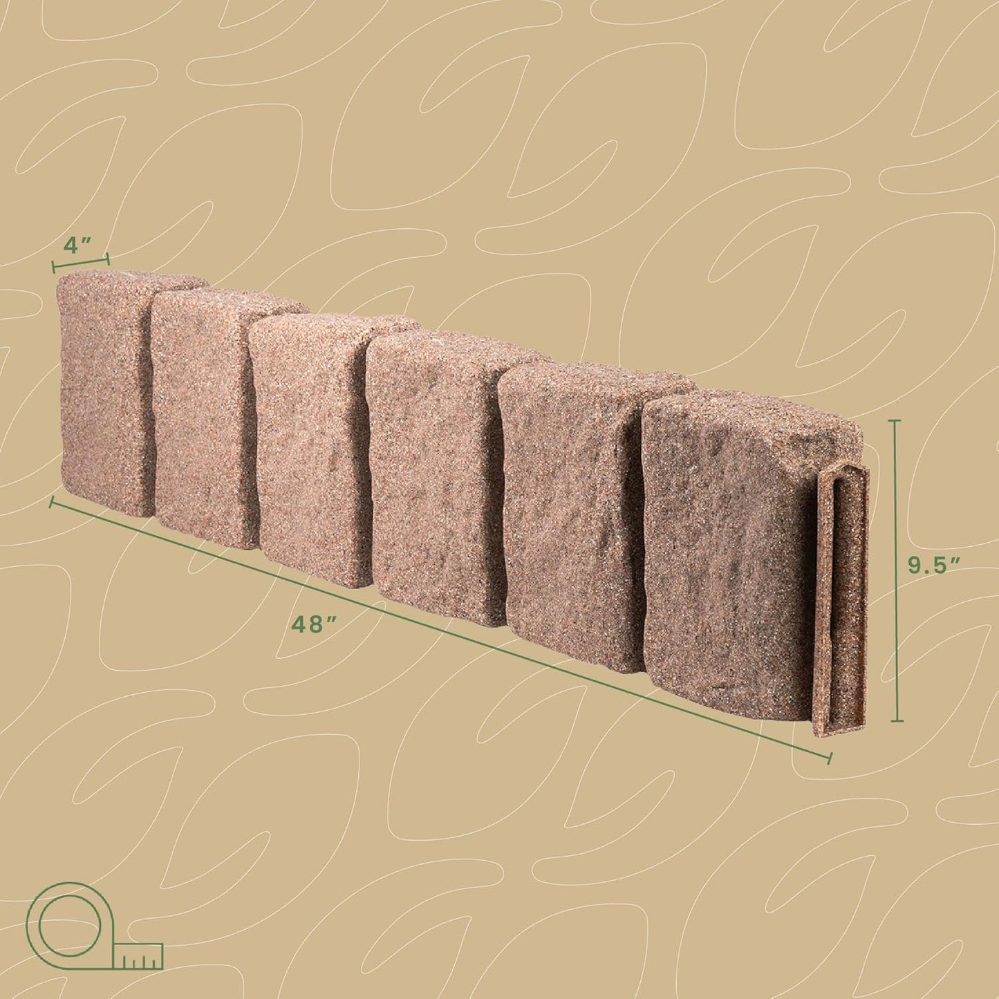 Beuta Landscape Edging | Garden Edging Border | Faux Stone Block XL for Lawn Edging, Flower Beds & Yard Edging – 1 Pack | Each Section Has 6 Blocks 48" L x 4" W x 9.5" H | 3 Spikes | Cobblestone