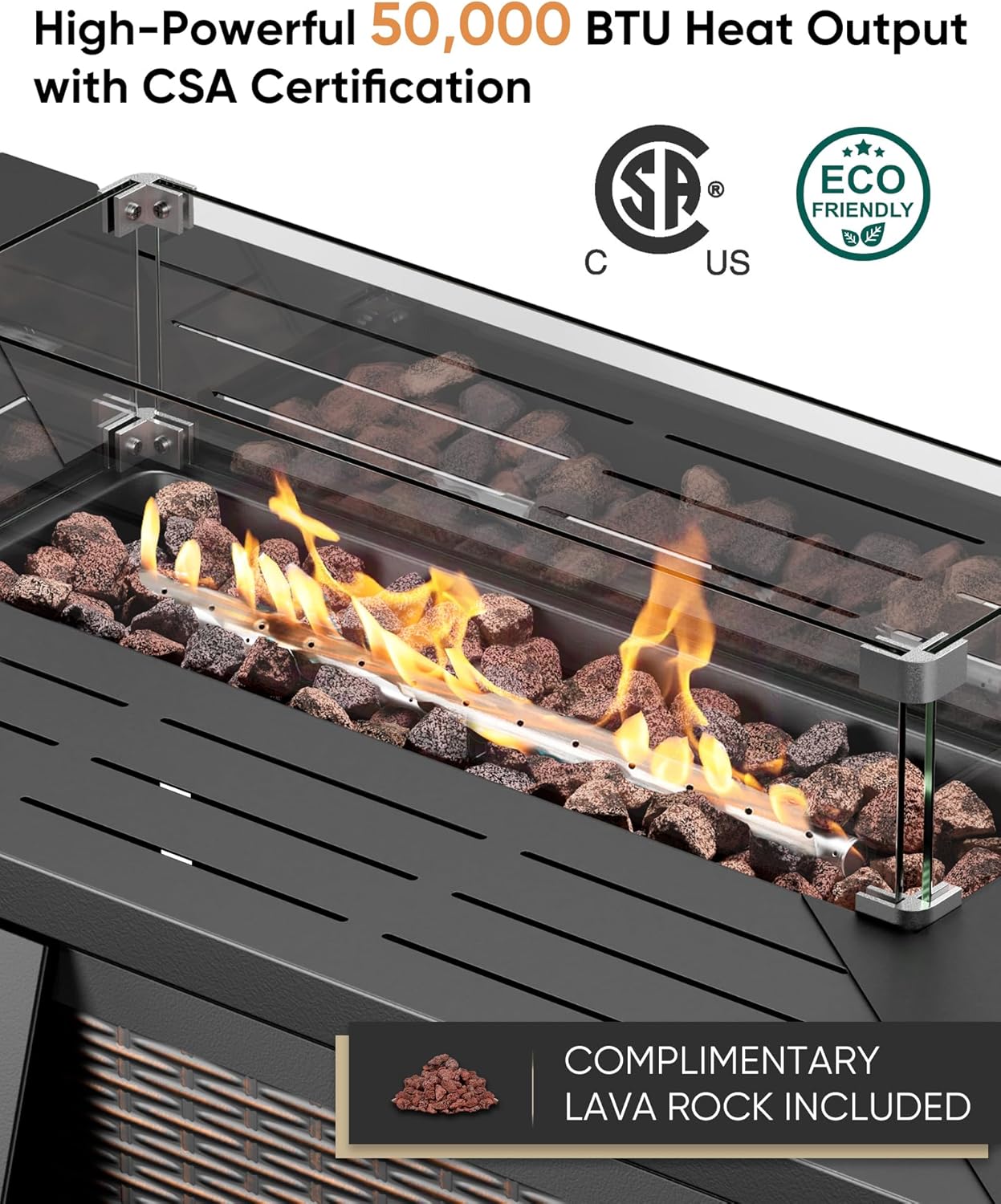 HUMMUH 7-Piece Patio Furniture Set with Fire Pit,Wicker Patio Glider Loveseat Outdoor Swivel Rocker Chairs with Ottomans for Backyard,Poolside,Deck