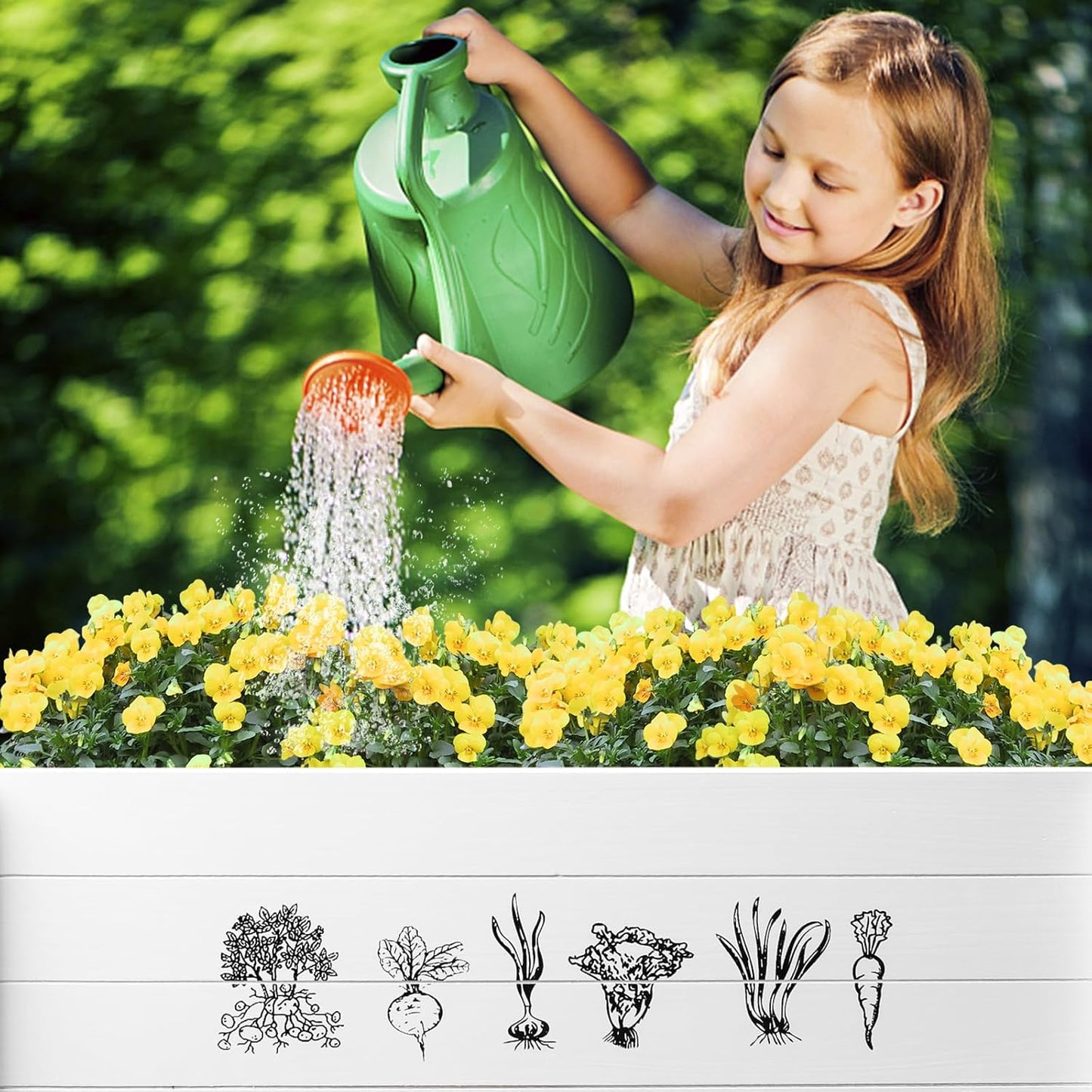 WONDER GARDEN Raised Garden Bed-Planters for Outdoor Plants - Wood Planter Boxes Outdoor for Kids with Legs and DIY Chalkboard for Vegetables Flower Herb(White)