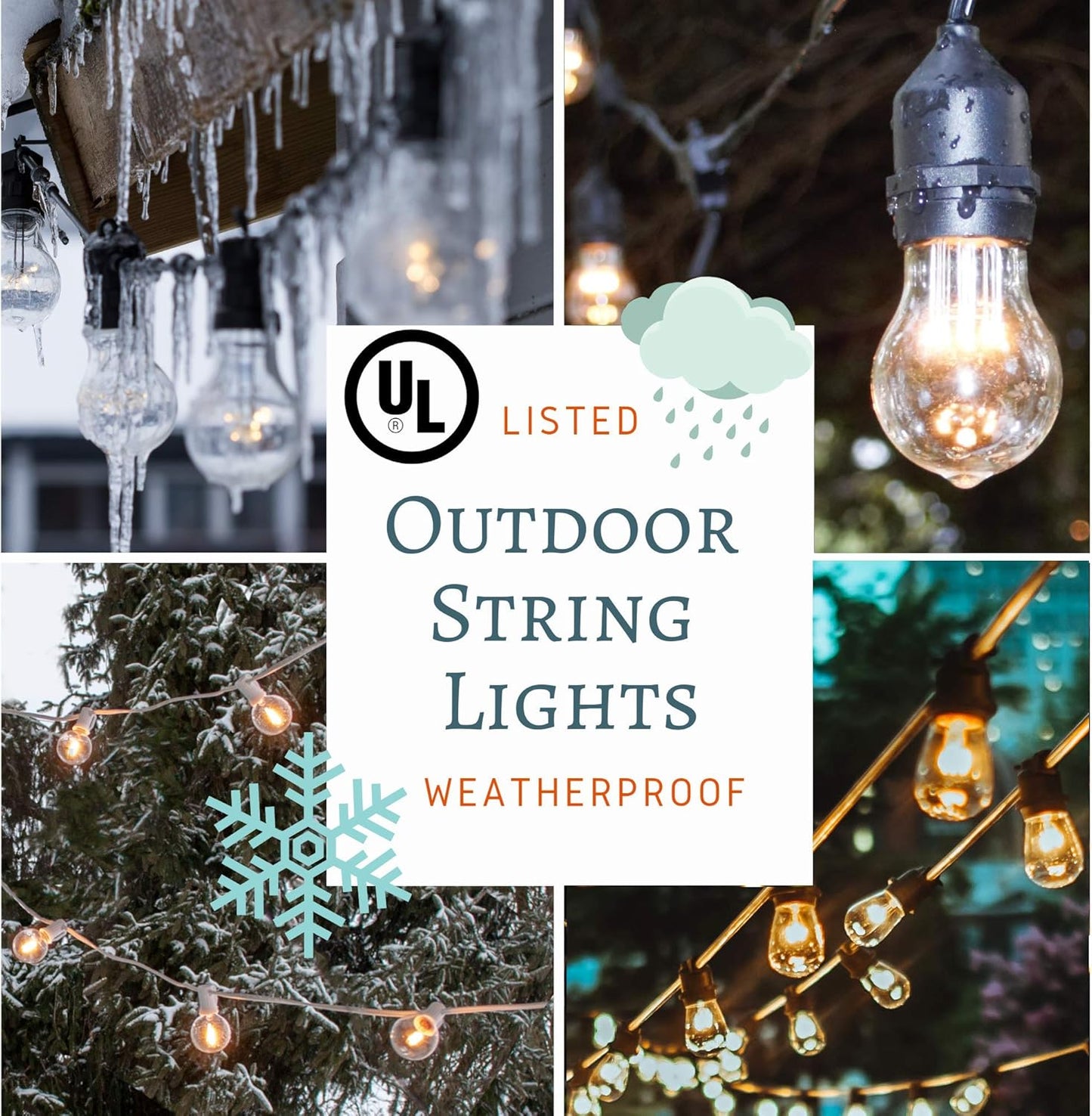 Hometown Evolution, Inc. E26 Commercial String Lights with 16 Gauge Wire (50 Foot 25 Socket, S14 Lantern Edison 11 Watt Bulbs)