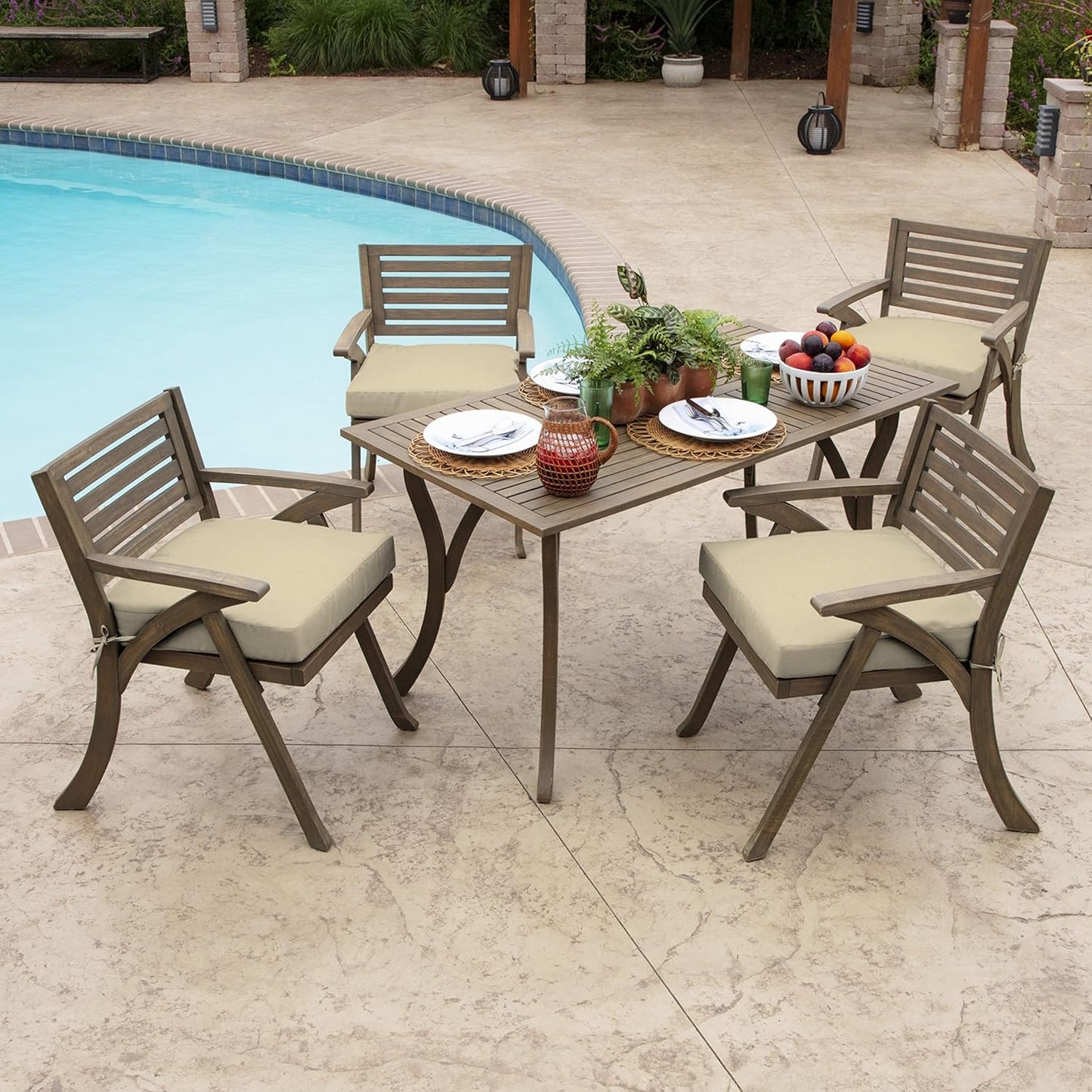 Arden Selections Outdoor Wicker Chair Cushion, 20 x 18, Rain-Proof, Fade Resistant 21 x 21, Tan Leala (Pack of 4)
