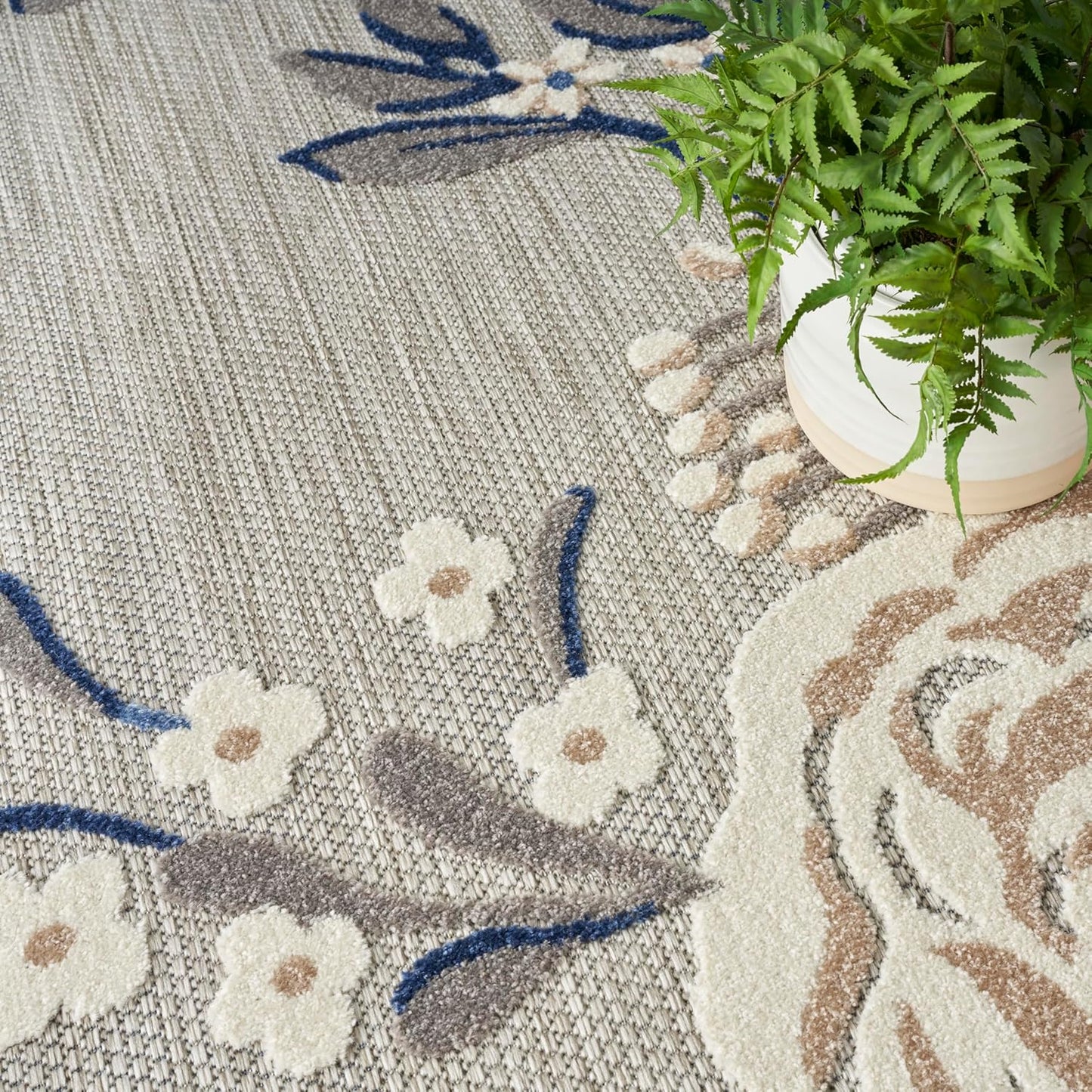 Nourison Home Aloha Indoor/Outdoor Modern Blue/Grey 6' x 9' Area Rug, Easy Cleaning, Non Shedding, Bed Room, Living Room, Dining Room, Kitchen (6x9)