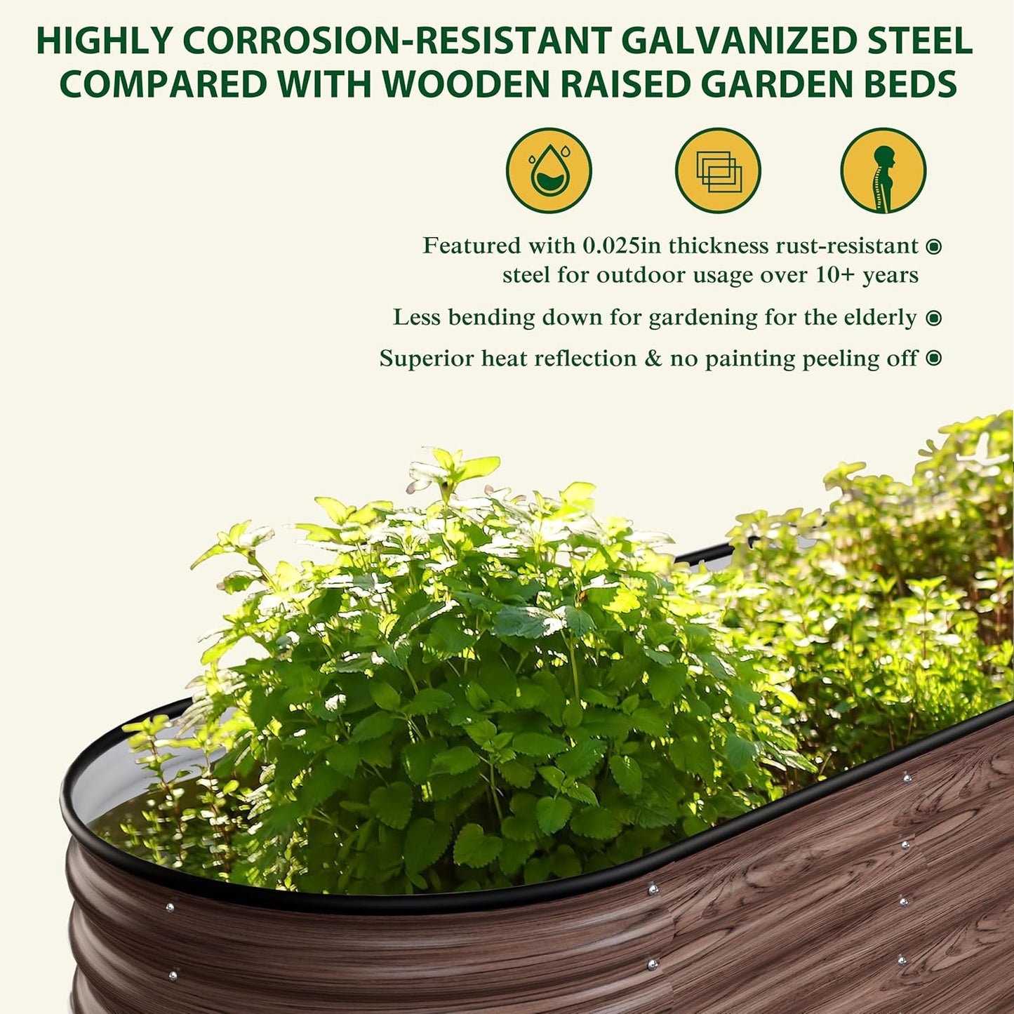 MUPATER 8x2FT Metal Galvanized Raised Garden Bed, 17''H Premium Wood Grain Raised Garden Bed Outdoor for Plants Flowers, 9-in-1 Galvanized Metal Planter Box, Rustic
