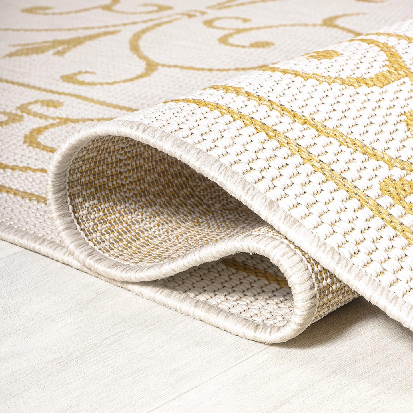 JONATHAN Y SMB106M-5 Charleston Vintage Filigree Textured Weave Indoor Outdoor Area Rug, Classic Traditional Easy-Cleaning,Bedroom,Kitchen,Backyard,Patio,Non Shedding, 5 X 8, Cream/Yellow
