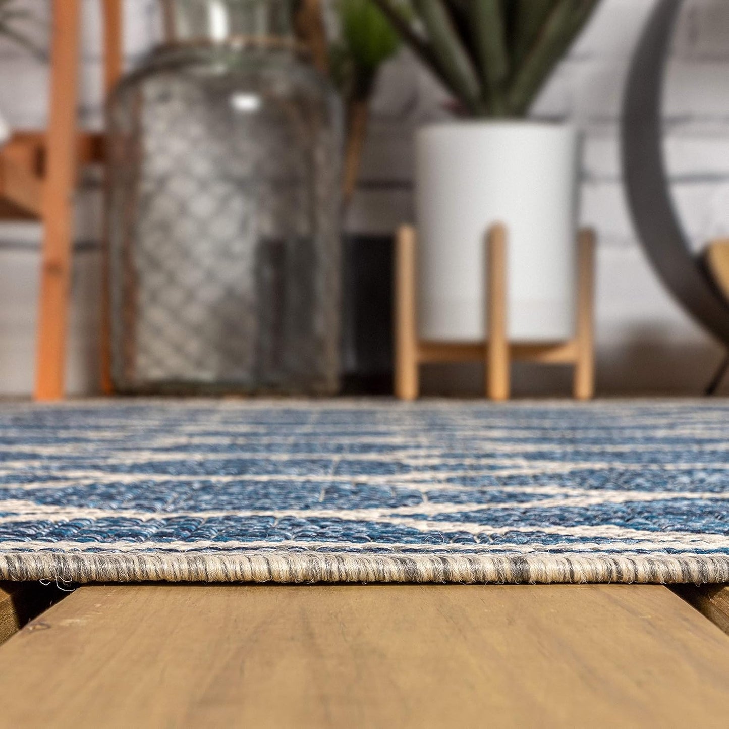 Eyely BMS109D-14 Santa Monica Trebol Moroccan Trellis Textured Weave, Pet Friendly, Non-Shedding, Stain Resistant, Easy-Cleaning, Navy/Gray, 10 ft. x 14 ft., Indoor/Outdoor, Area Rug
