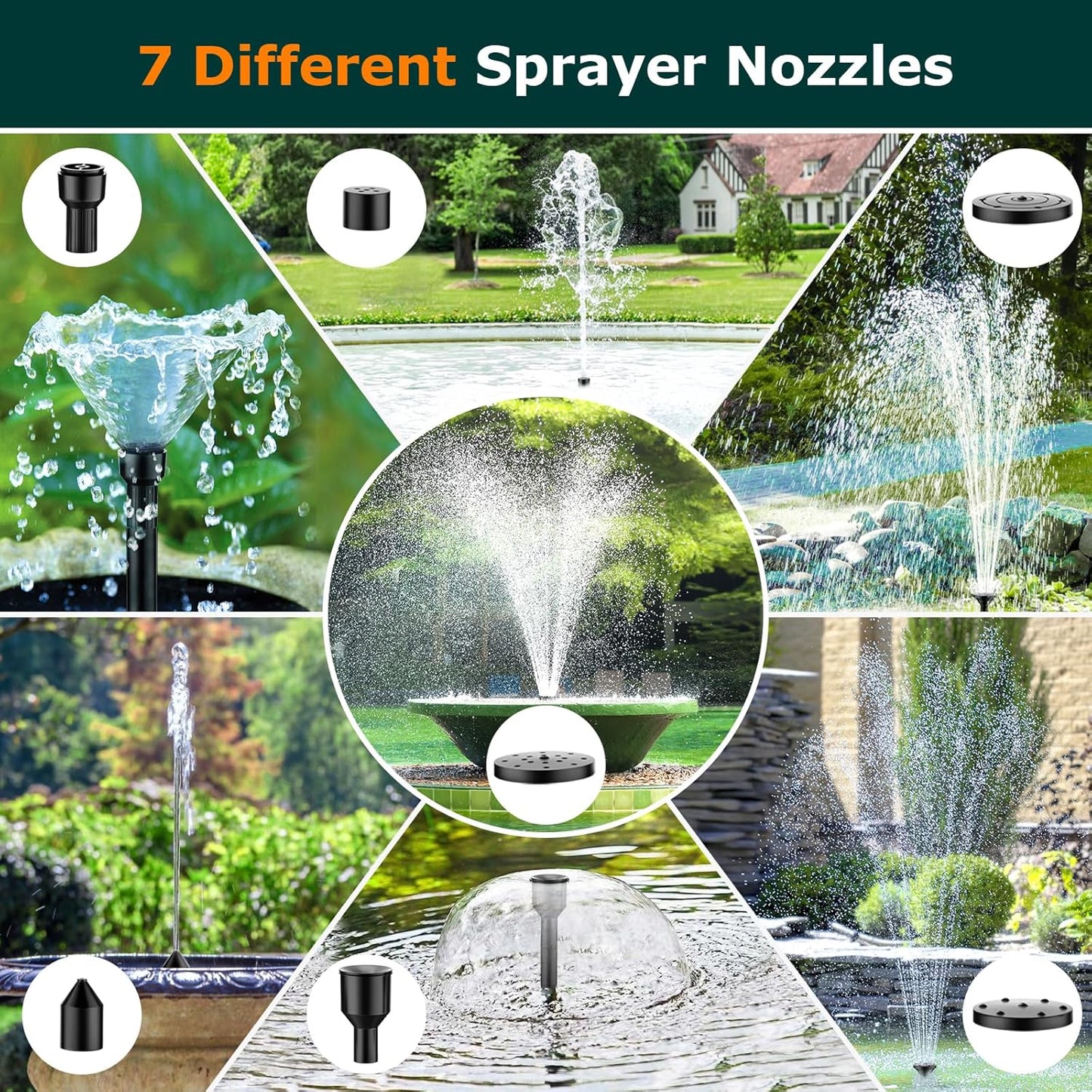 POPOSOAP Solar Fountain Pump, 20W Solar Powered Water Pump with 6.6FT Water Pipe, 320GPH Solar Pond Pump for Pond, Fish Tank, Yard and Wildlife Garden